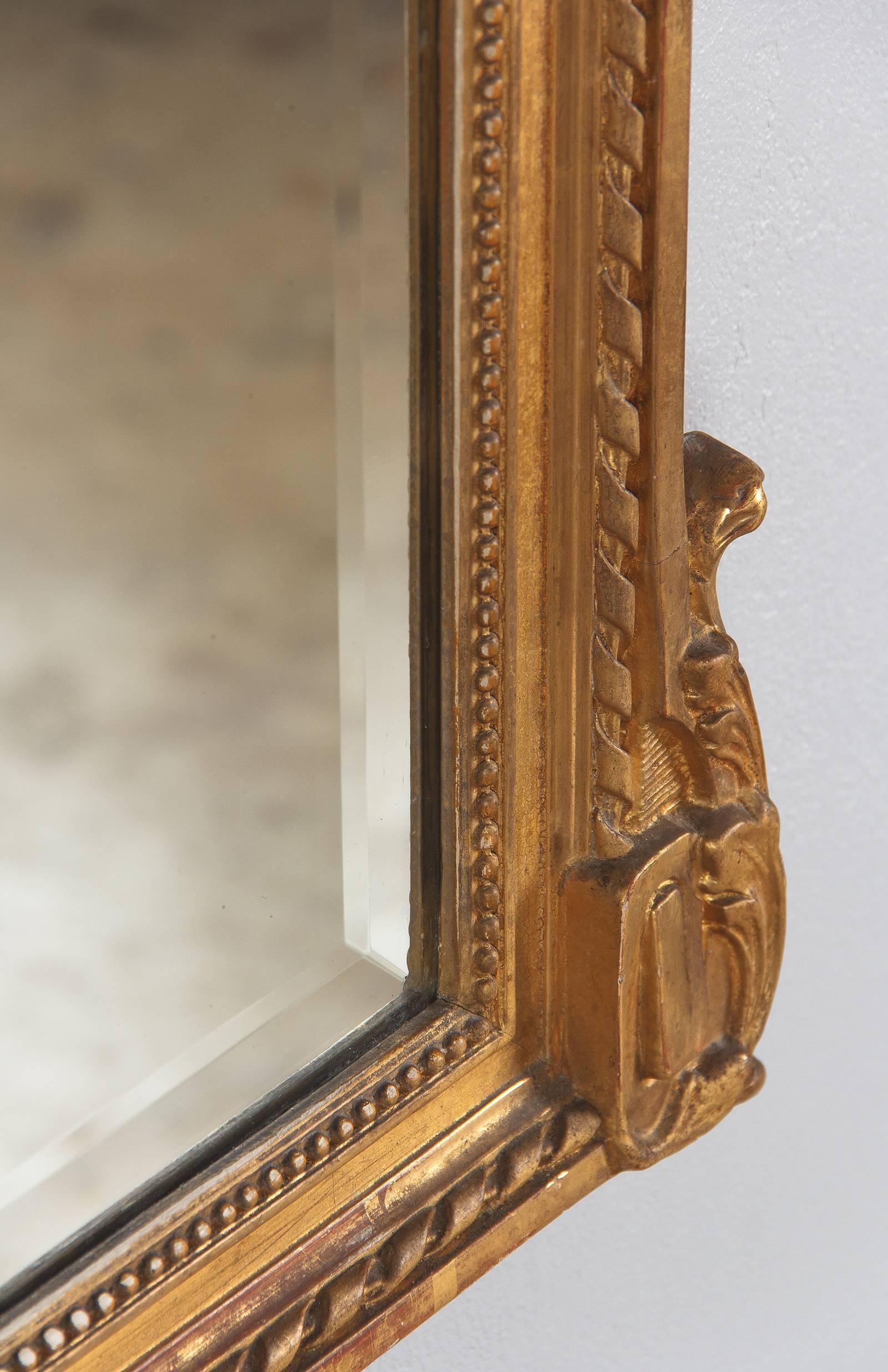 French Louis XVI Style Gold Leaf Beveled Mirror, circa 1930s 5