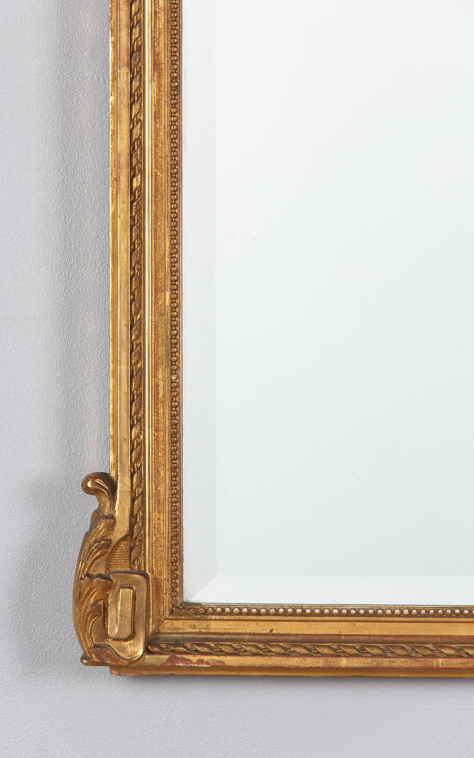 French Louis XVI Style Gold Leaf Beveled Mirror, circa 1930s 2