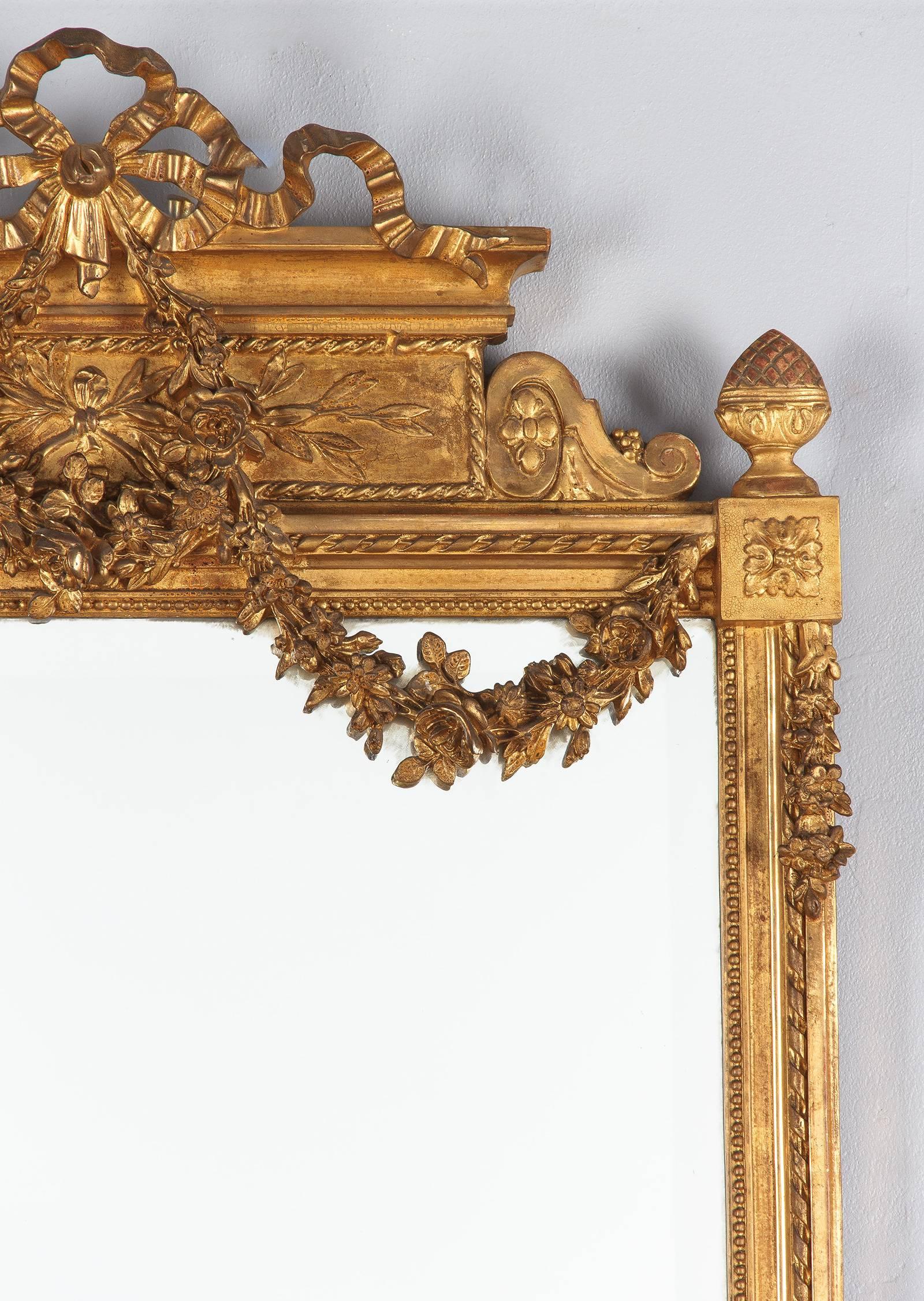 Mid-20th Century French Louis XVI Style Gold Leaf Beveled Mirror, circa 1930s