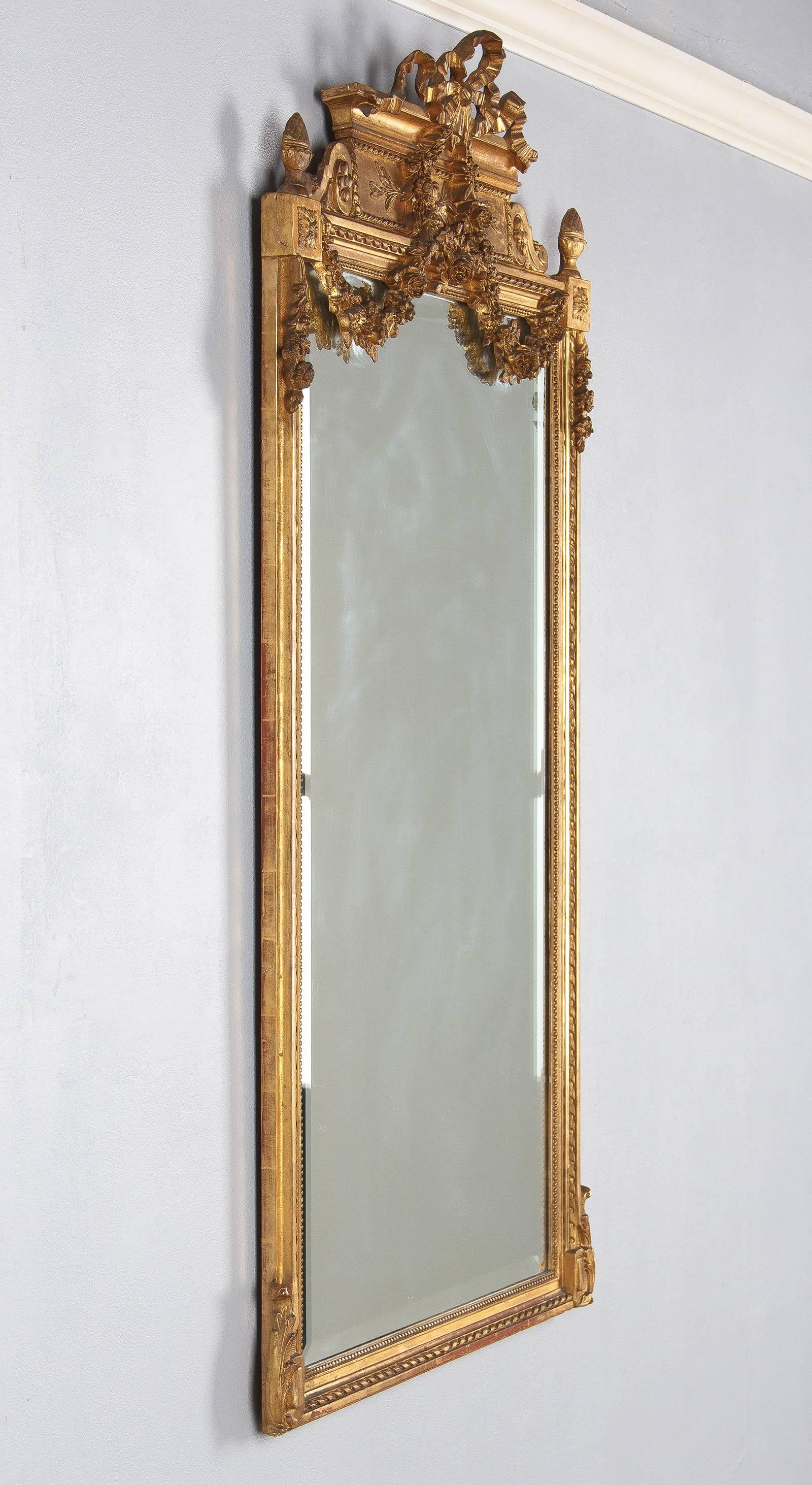 French Louis XVI Style Gold Leaf Beveled Mirror, circa 1930s 3