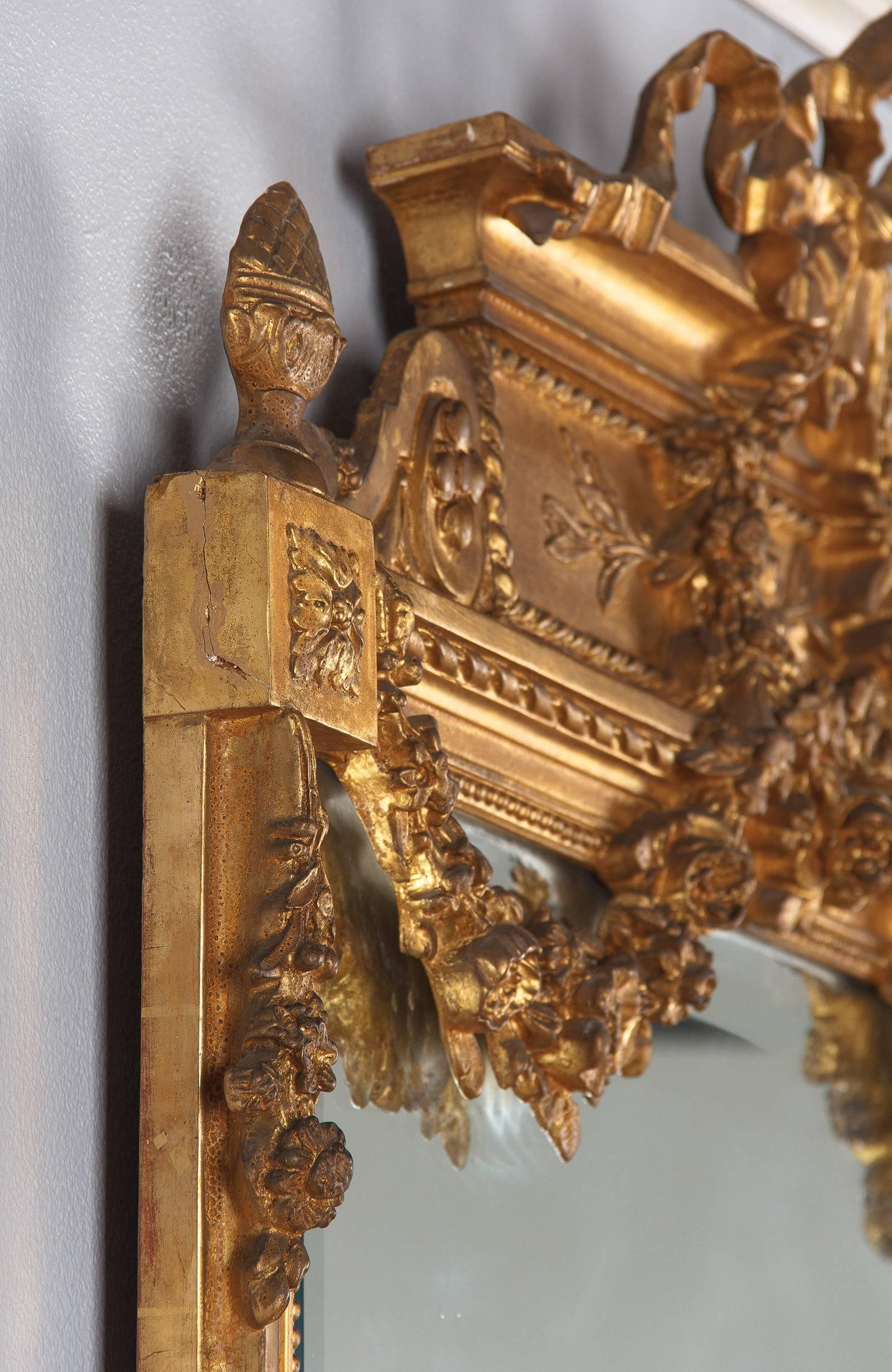 French Louis XVI Style Gold Leaf Beveled Mirror, circa 1930s 4