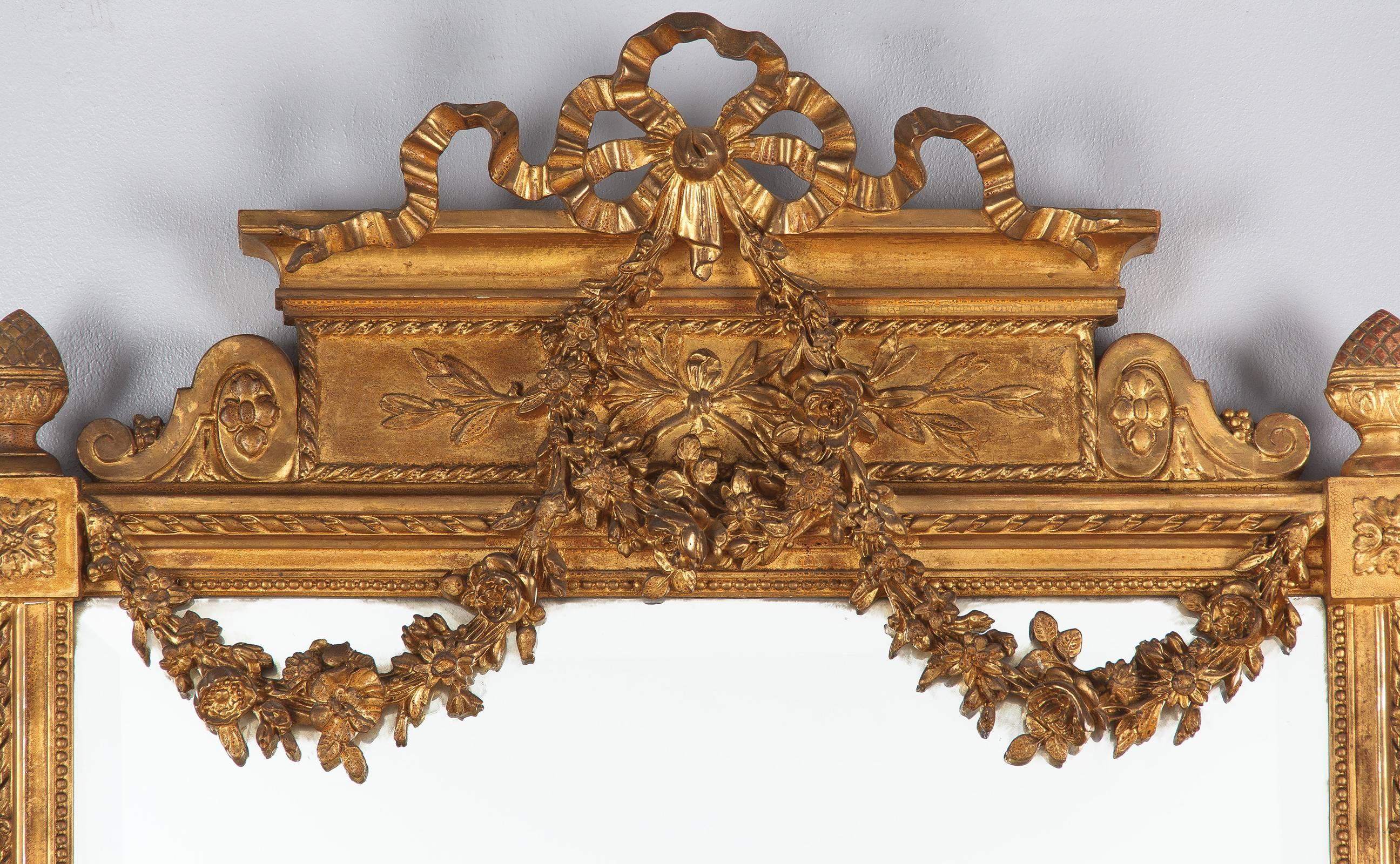 French Louis XVI Style Gold Leaf Beveled Mirror, circa 1930s In Good Condition In Austin, TX