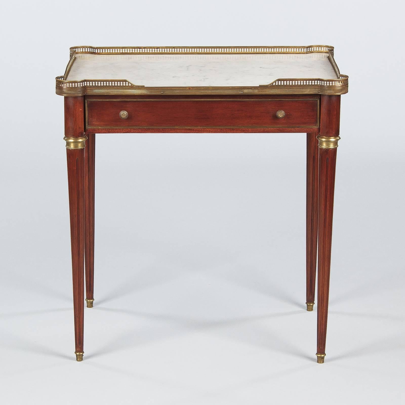 Brass Louis XVI Style Marble-Top Rosewood Side or Serving Table, 1900s