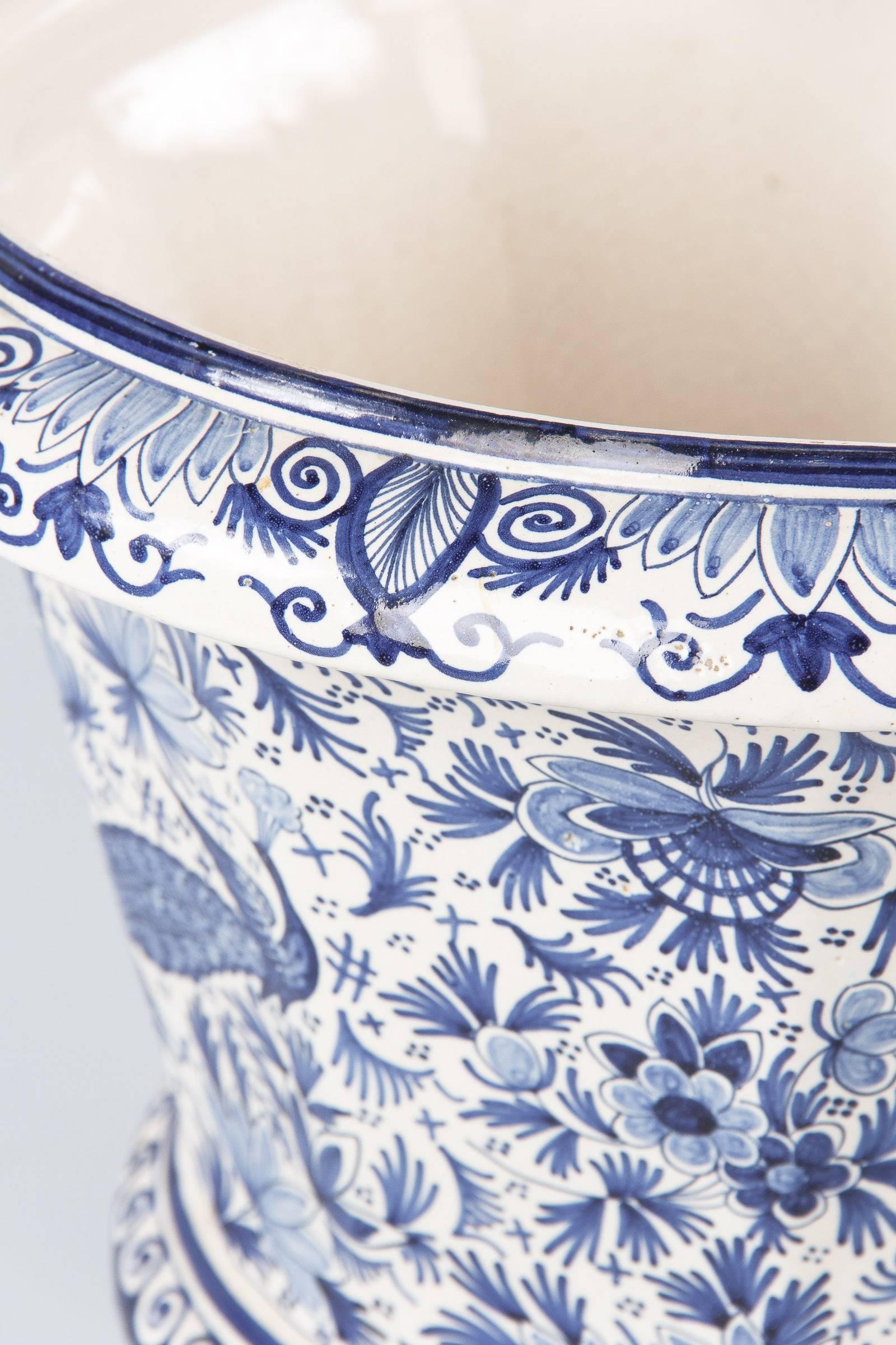 Hand-Painted 19th Century Blue and White Delft Ceramic Jardinière