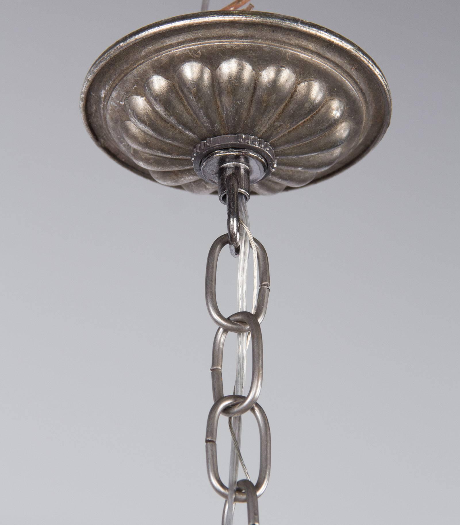 Mid-20th Century French Art Deco Frosted Glass and Nickel Pendant, 1930s For Sale