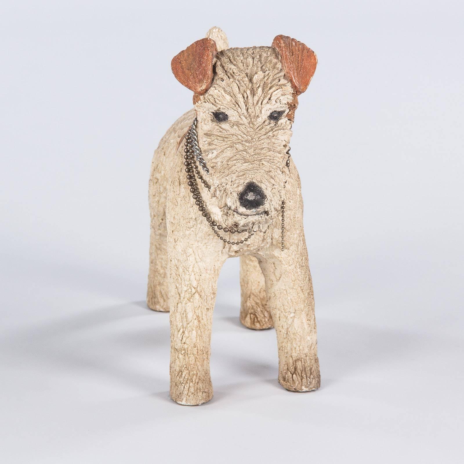 Painted French Fox Terrier Dog Life-Size Resin Figurine, 1930s