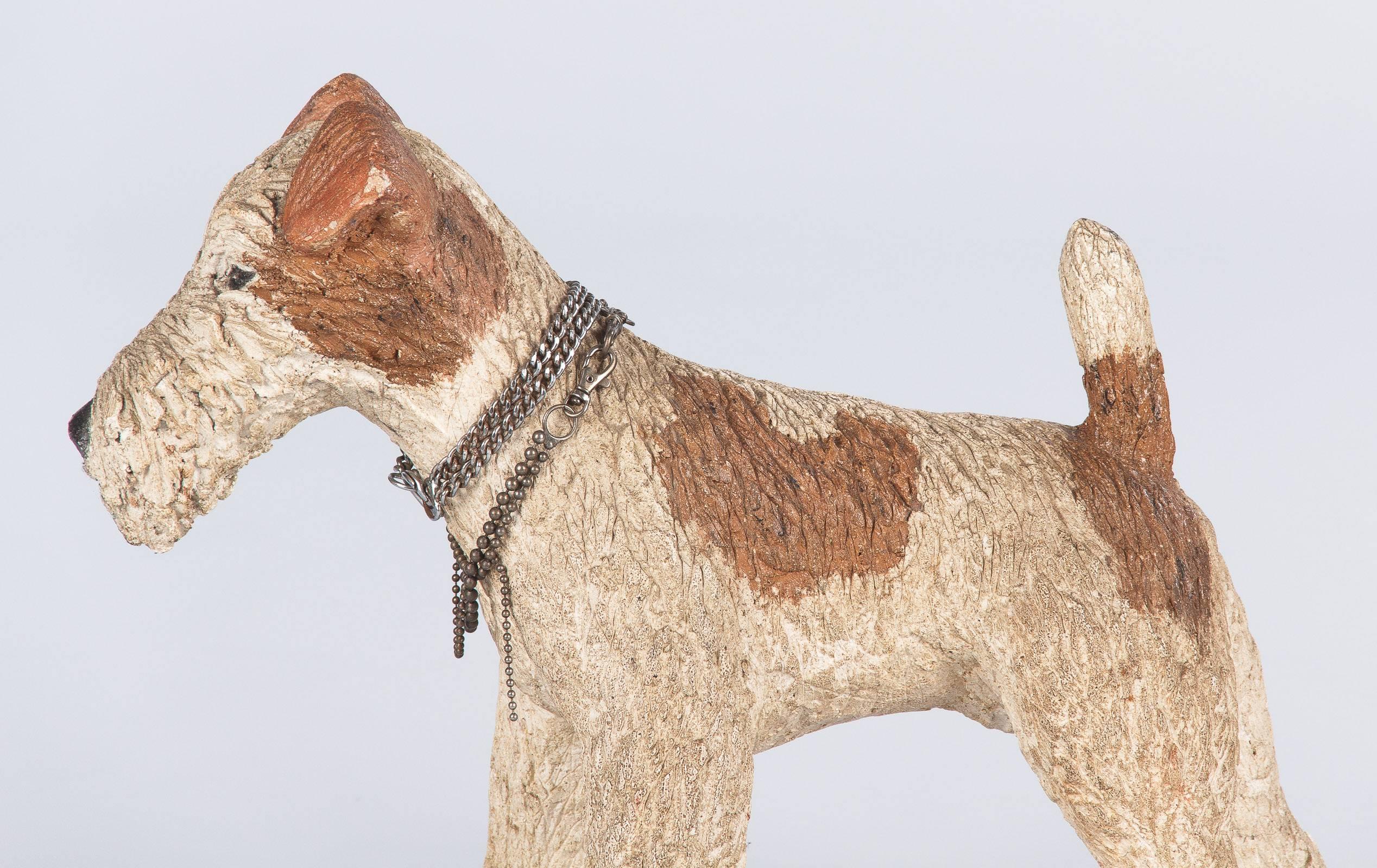 French Fox Terrier Dog Life-Size Resin Figurine, 1930s In Good Condition In Austin, TX