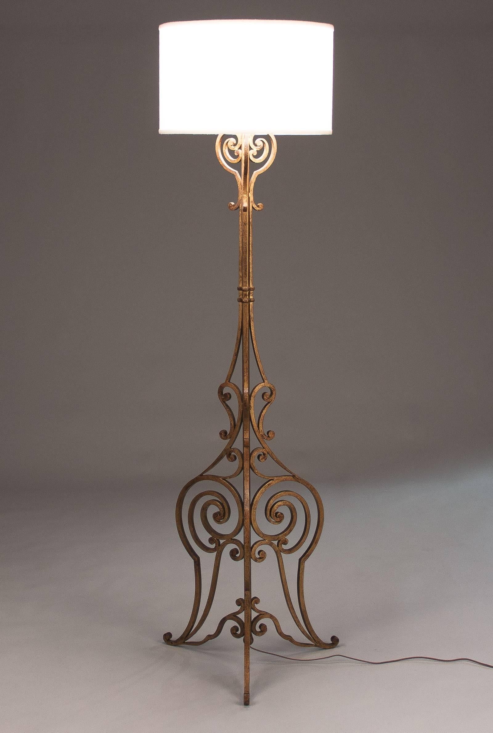 French Gilded Wrought Iron Floor Lamp, 1940s 5
