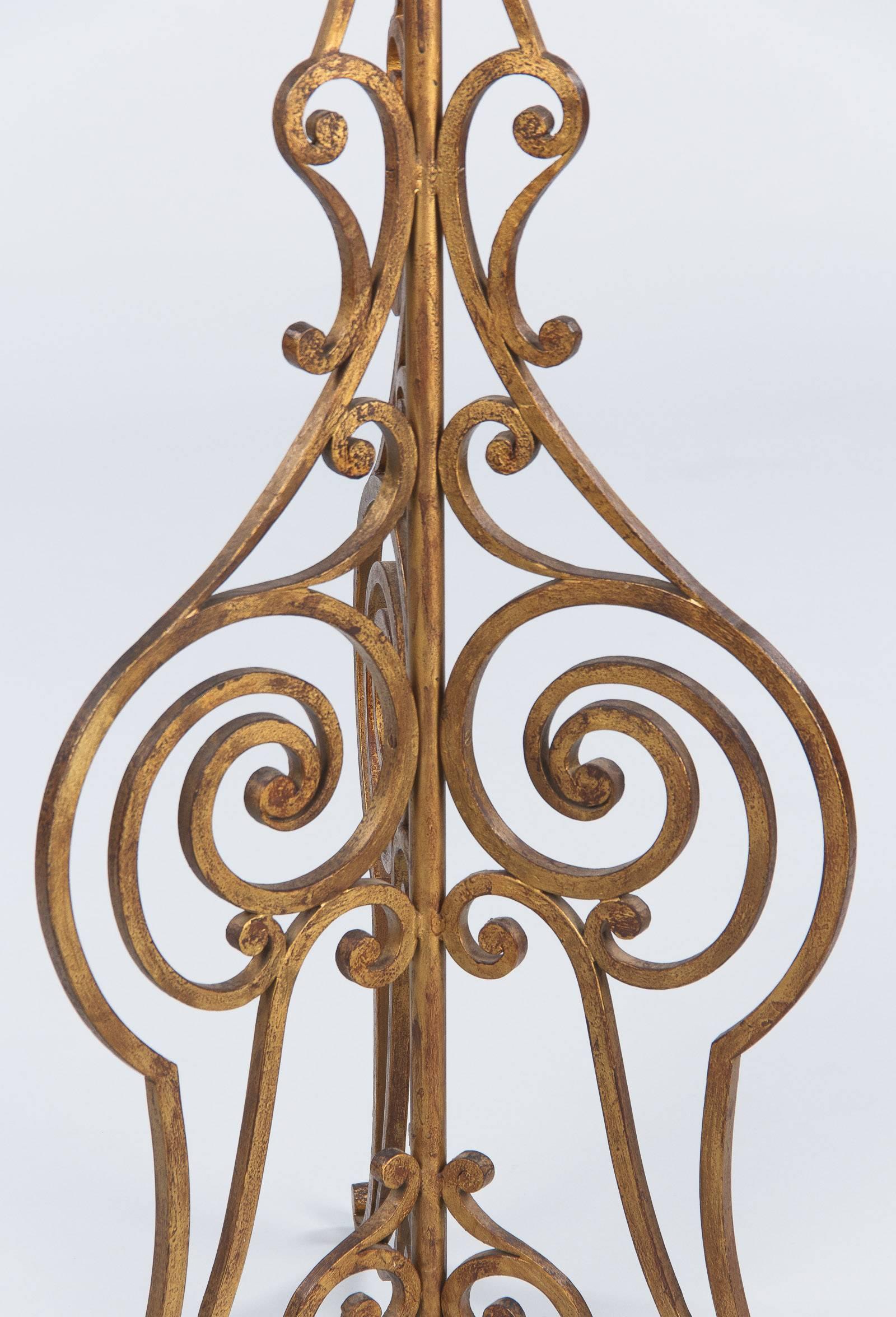 Mid-20th Century French Gilded Wrought Iron Floor Lamp, 1940s