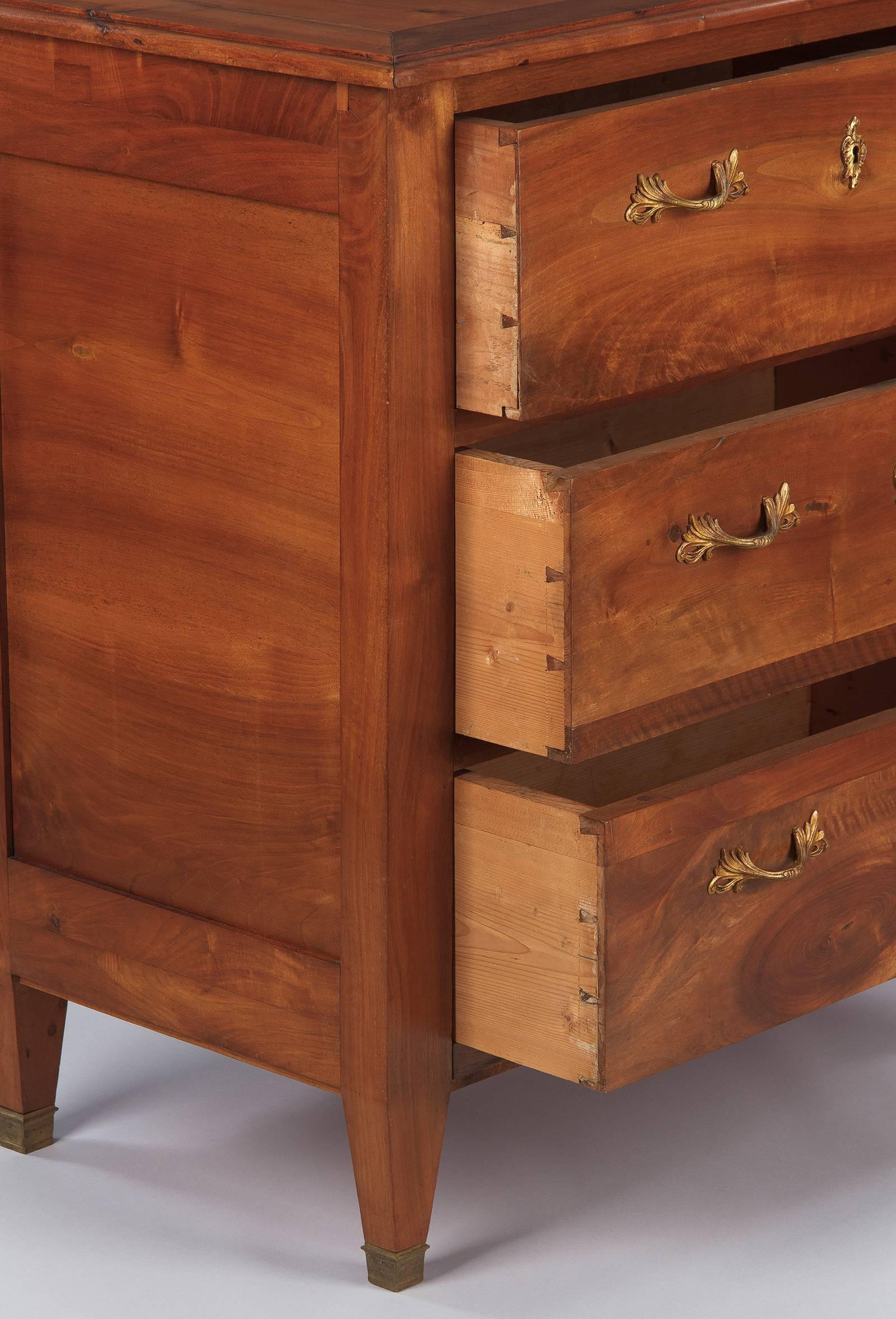 Brass French Directoire Style Cherrywood Chest of Drawers, circa 1930s