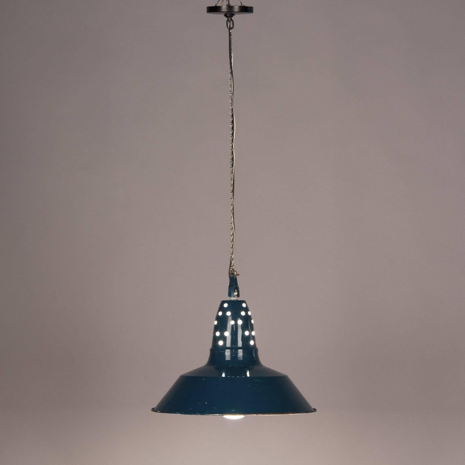 Set of Three French Industrial Metal Suspension Light, 1950s 2