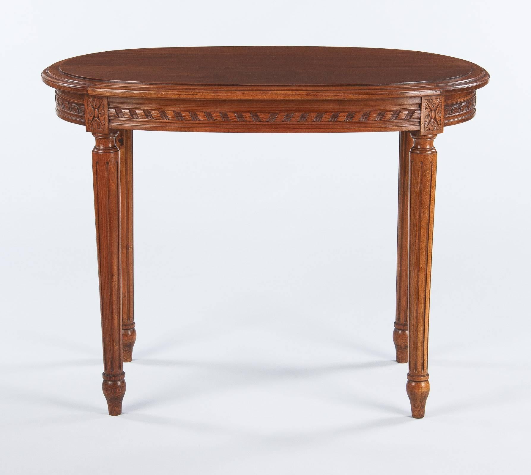 Early 1900s Louis XVI Style Cherrywood Oval Side Table 2