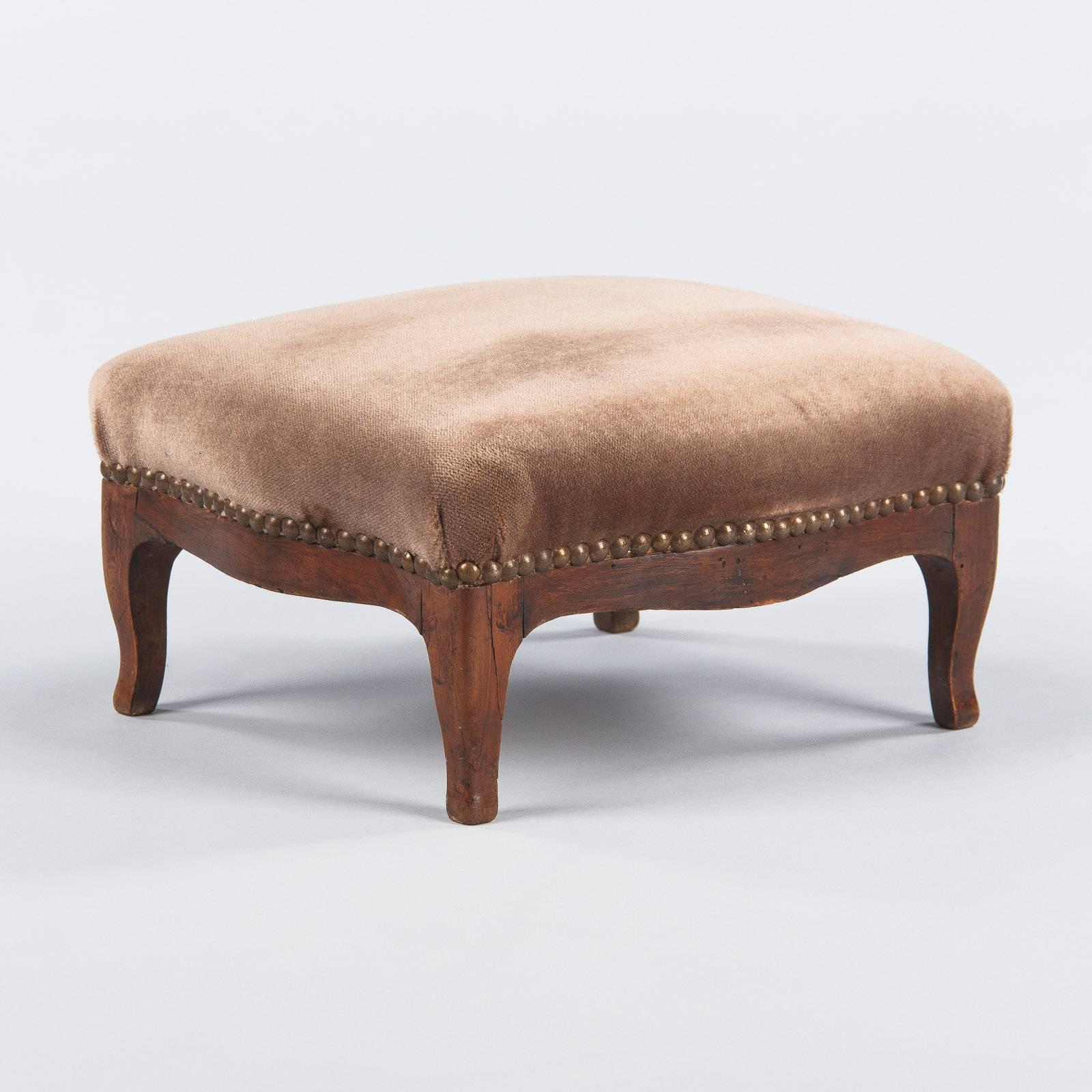Fabric Louis Philippe Style Walnut Foot Stool, Early 1900s