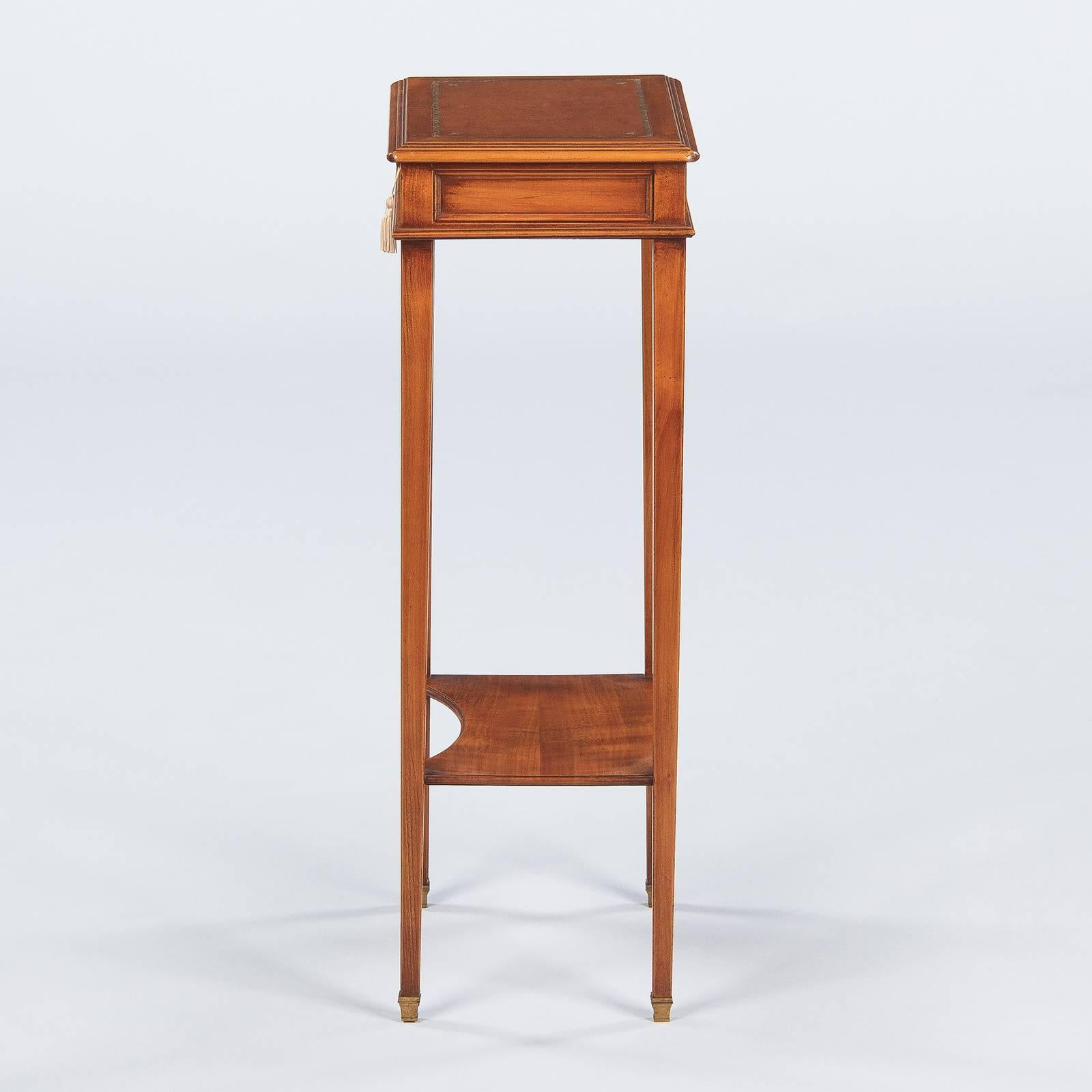 French Louis XVI Style Leather Top Side Table in Cherrywood, 1950s 3