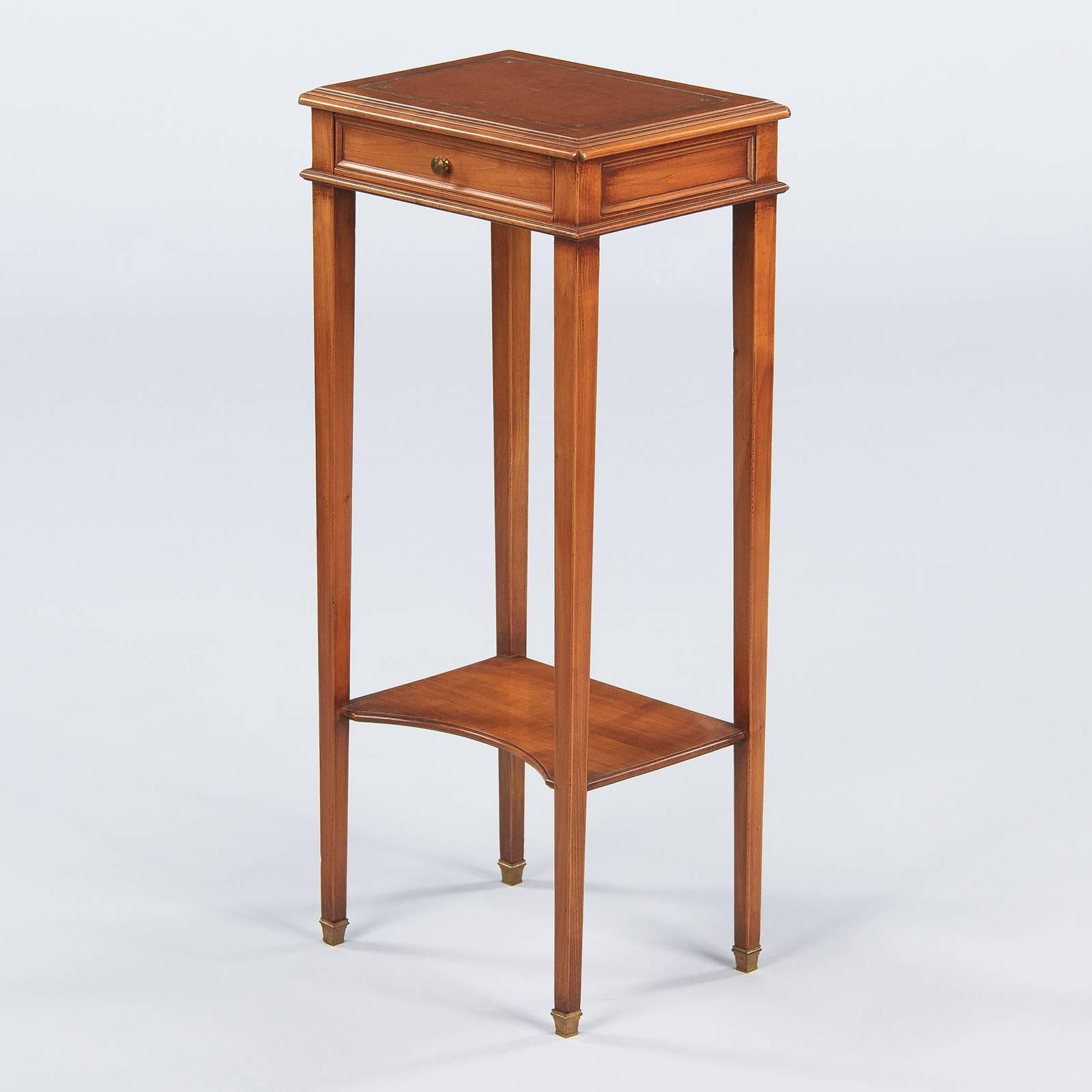 French Louis XVI Style Leather Top Side Table in Cherrywood, 1950s 2