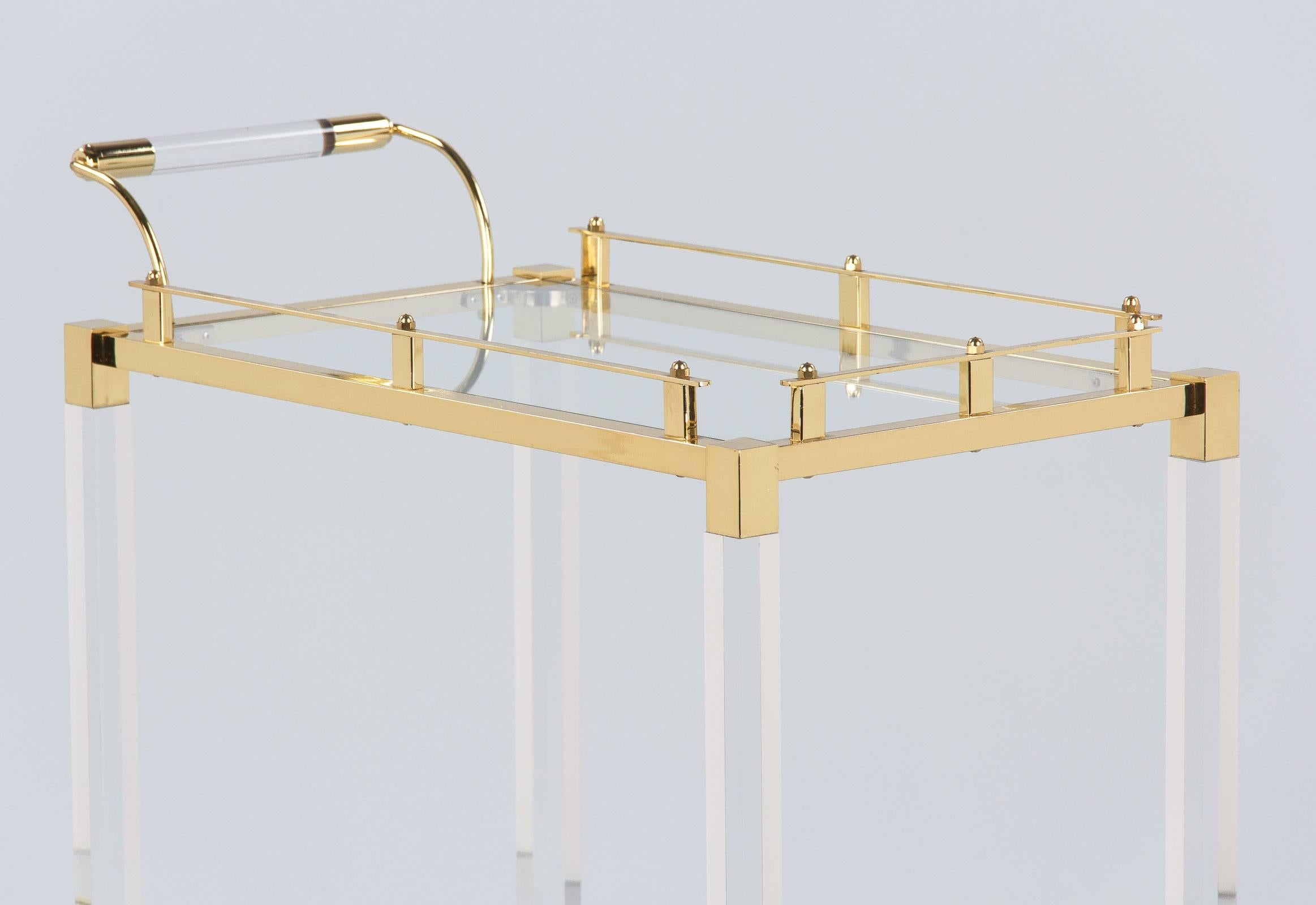 Late 20th Century Lucite and Brass Bar Cart, Spain, 1970s