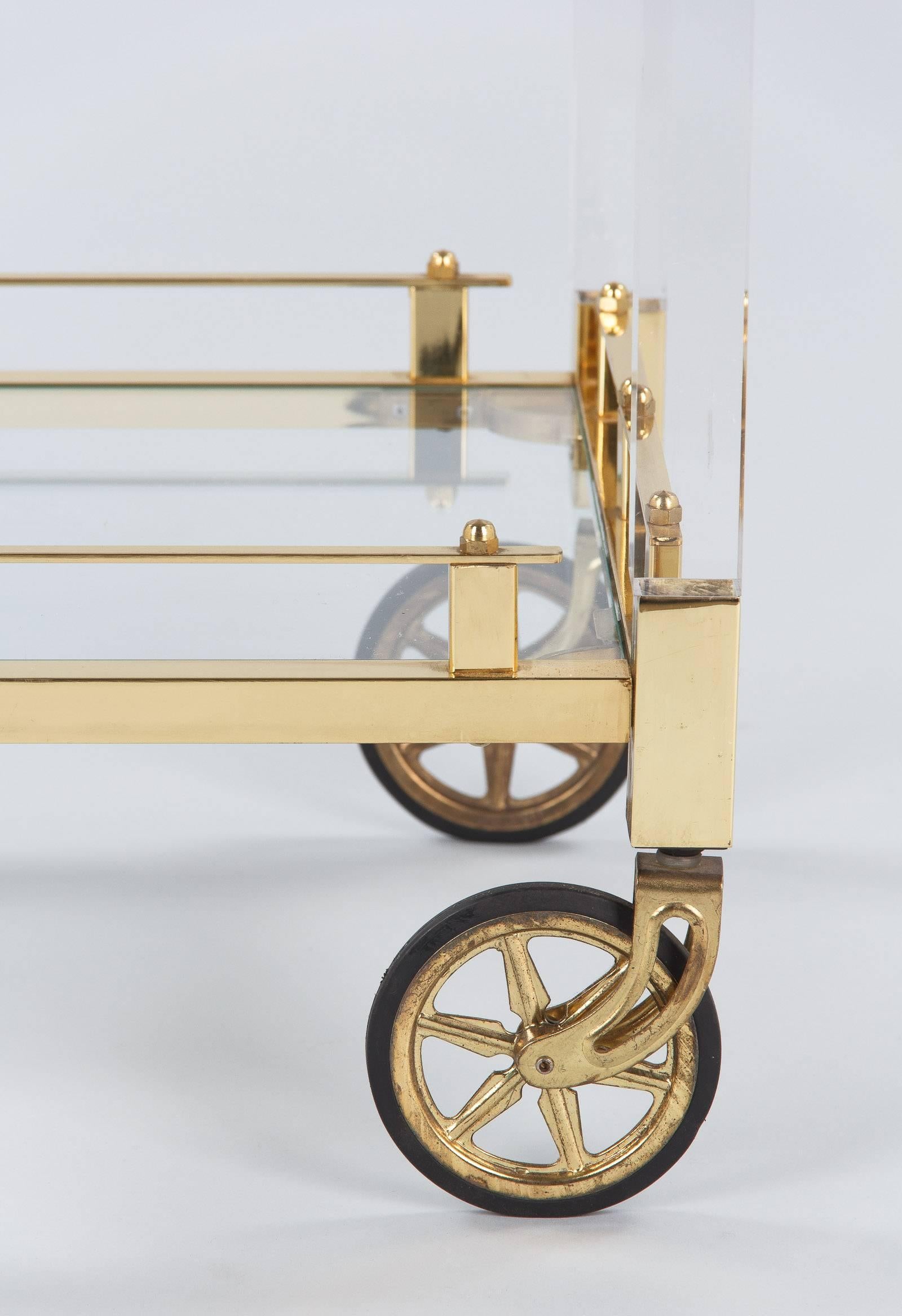 Lucite and Brass Bar Cart, Spain, 1970s 3