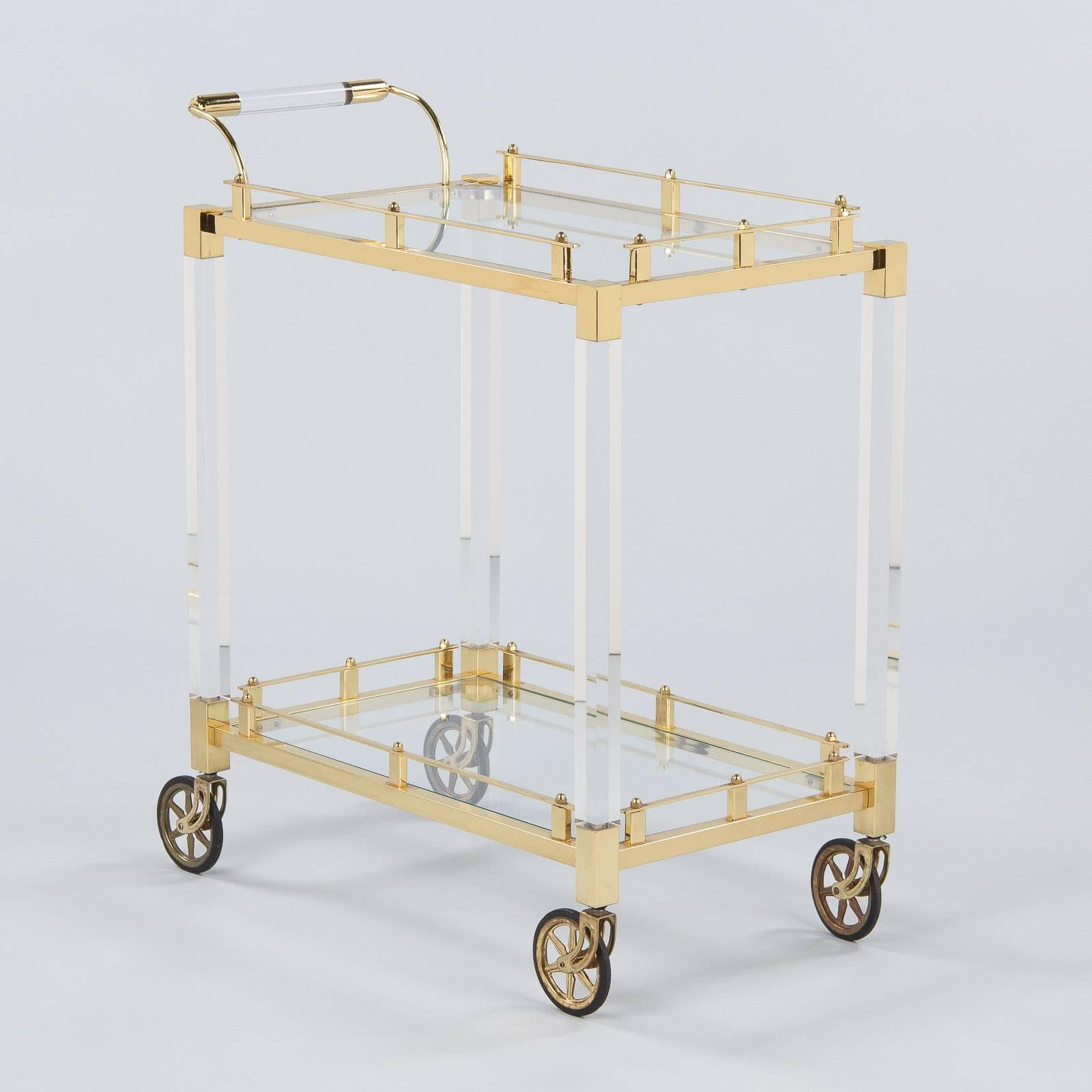 Modern Lucite and Brass Bar Cart, Spain, 1970s