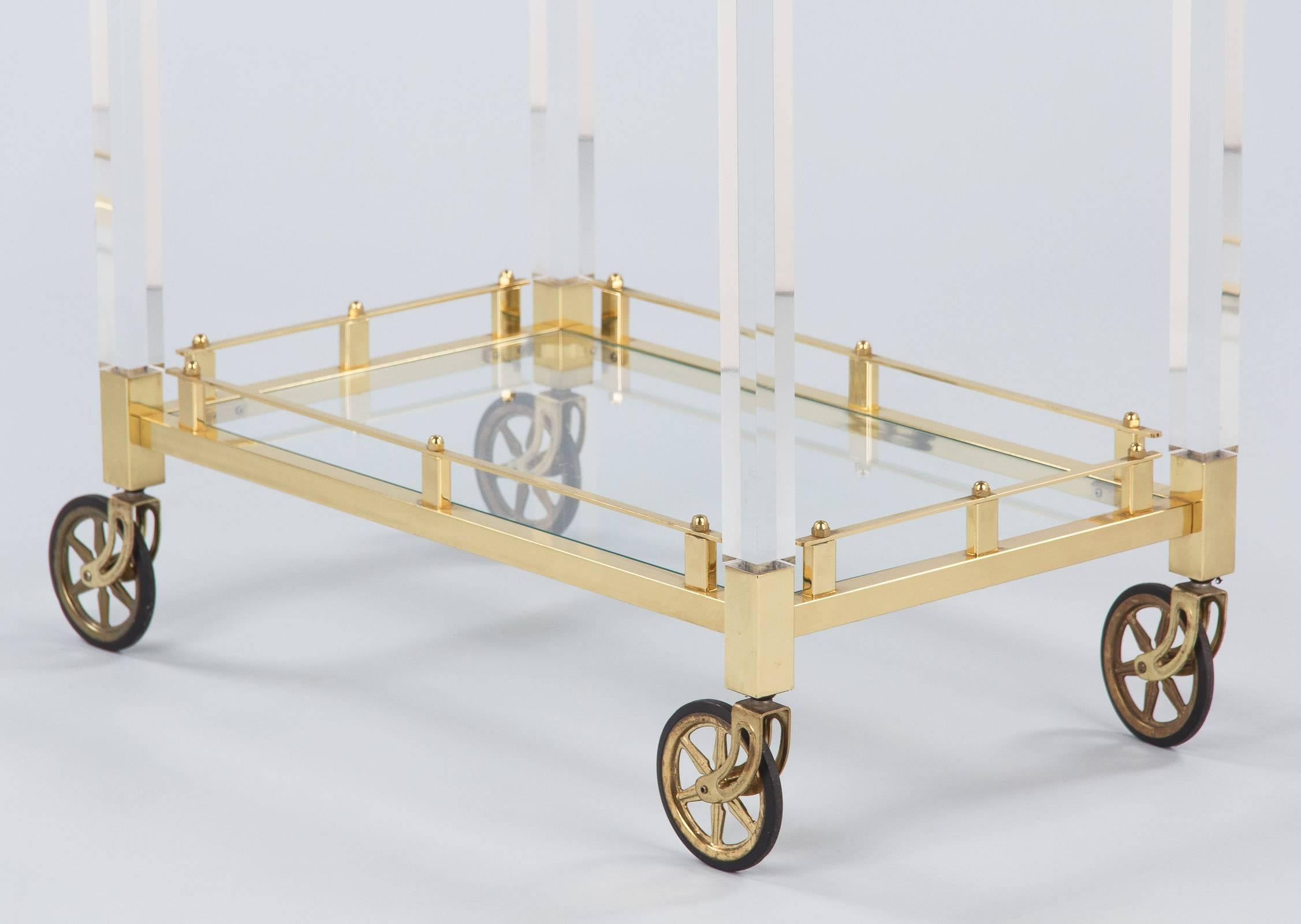 Lucite and Brass Bar Cart, Spain, 1970s 2