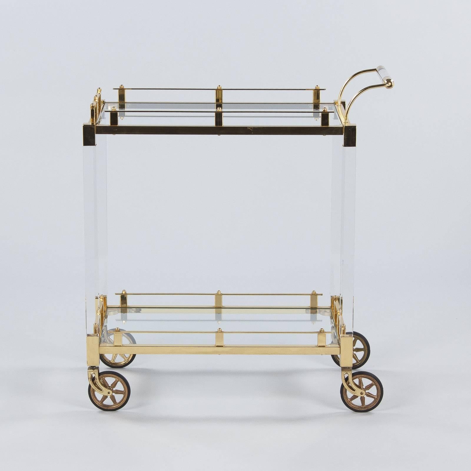 Spanish Lucite and Brass Bar Cart, Spain, 1970s