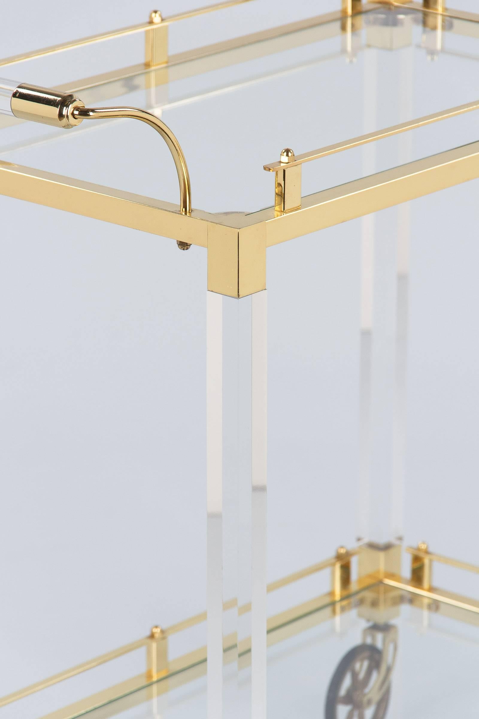 Lucite and Brass Bar Cart, Spain, 1970s 1