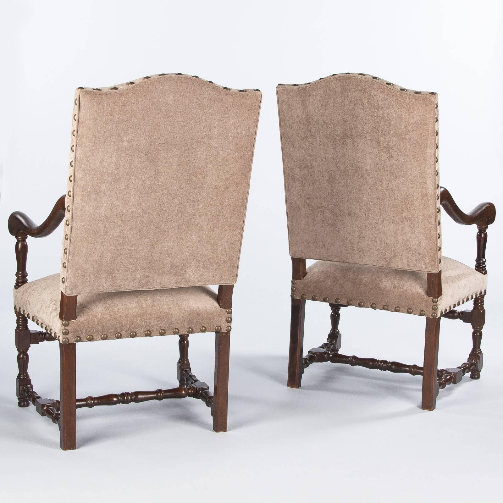 Pair of French Louis XIII Style Upholstered Beechwood Armchairs, circa 1920s 6