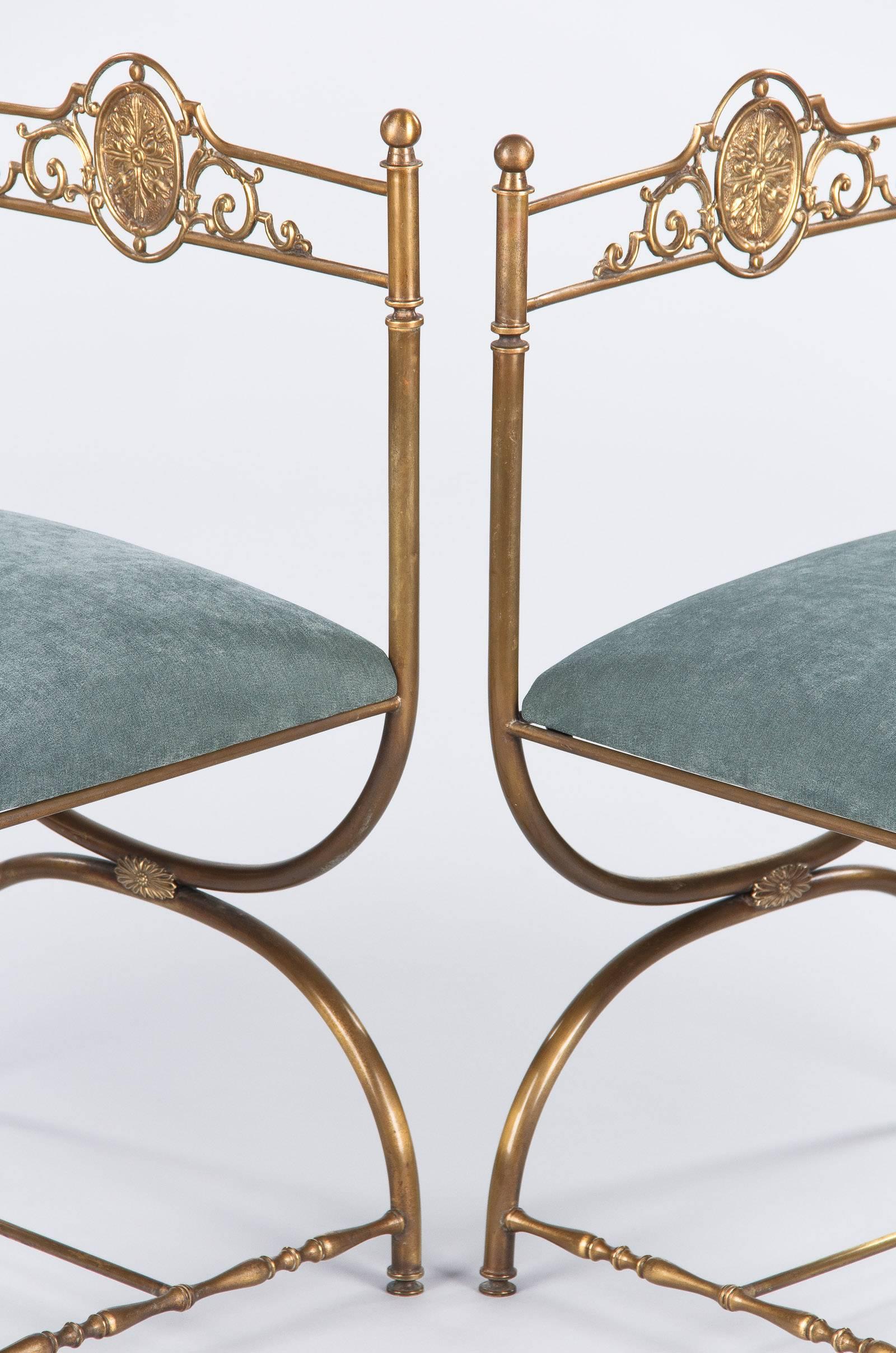 Mid-20th Century Pair of Vintage Italian Empire Style Brass Chairs, 1950s
