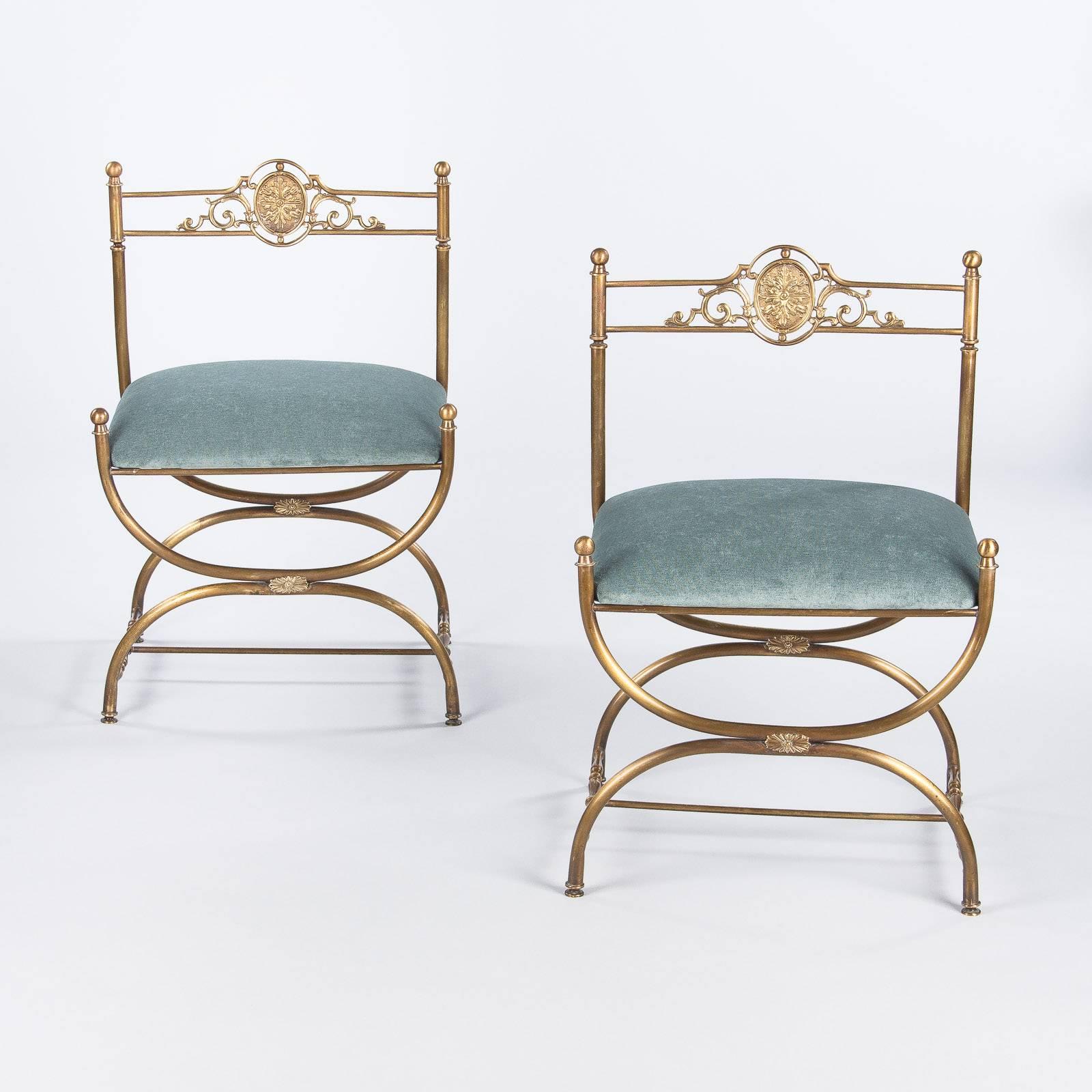 Pair of Vintage Italian Empire Style Brass Chairs, 1950s In Good Condition In Austin, TX