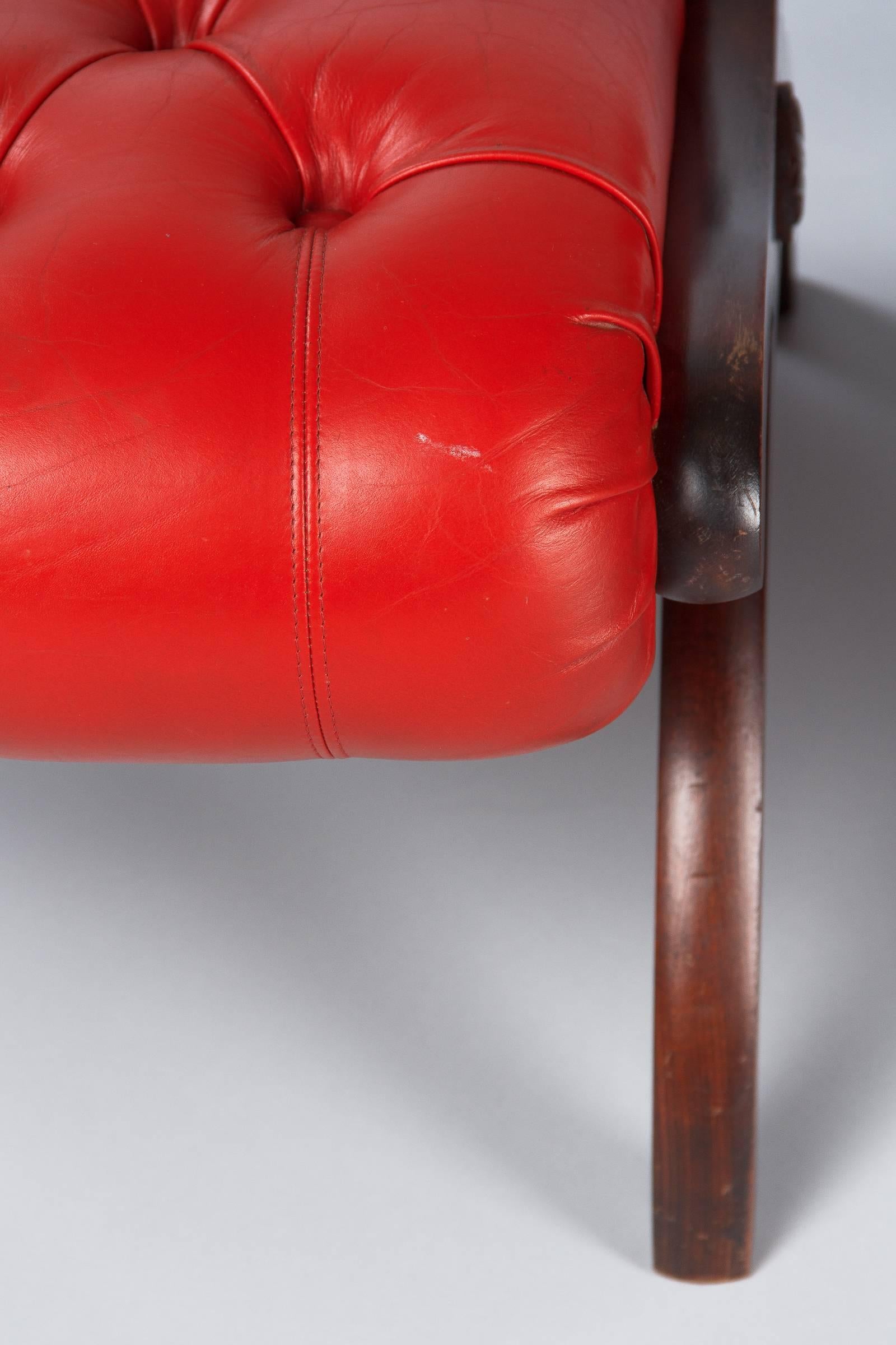 Chesterfield Armchair and Ottoman Set in Tufted Red Leather, 1950s 2