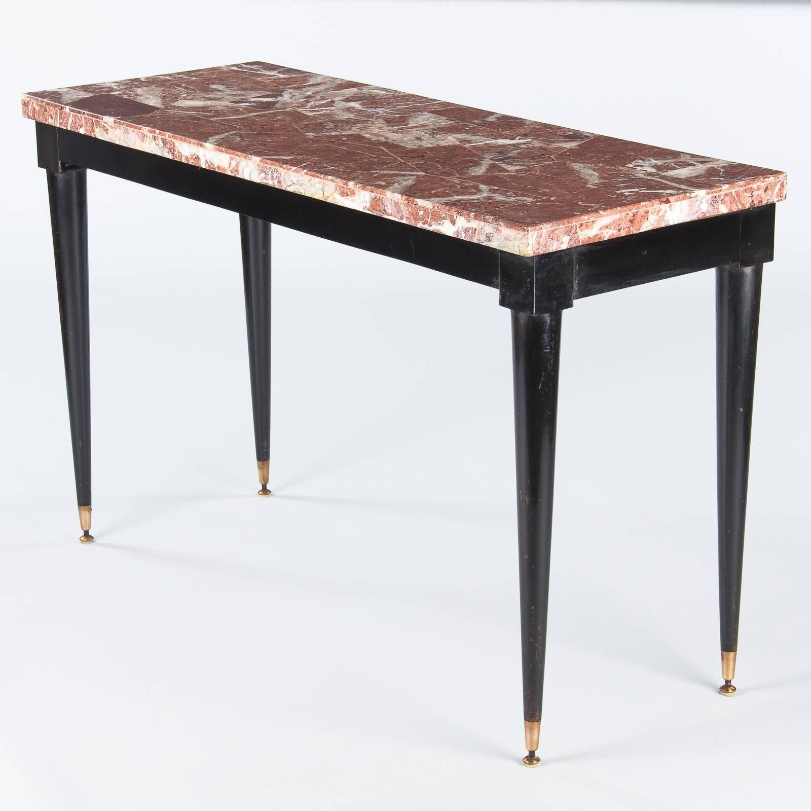 Midcentury Italian Marble-Top and Lacquered Wood Console Table, 1950s 1