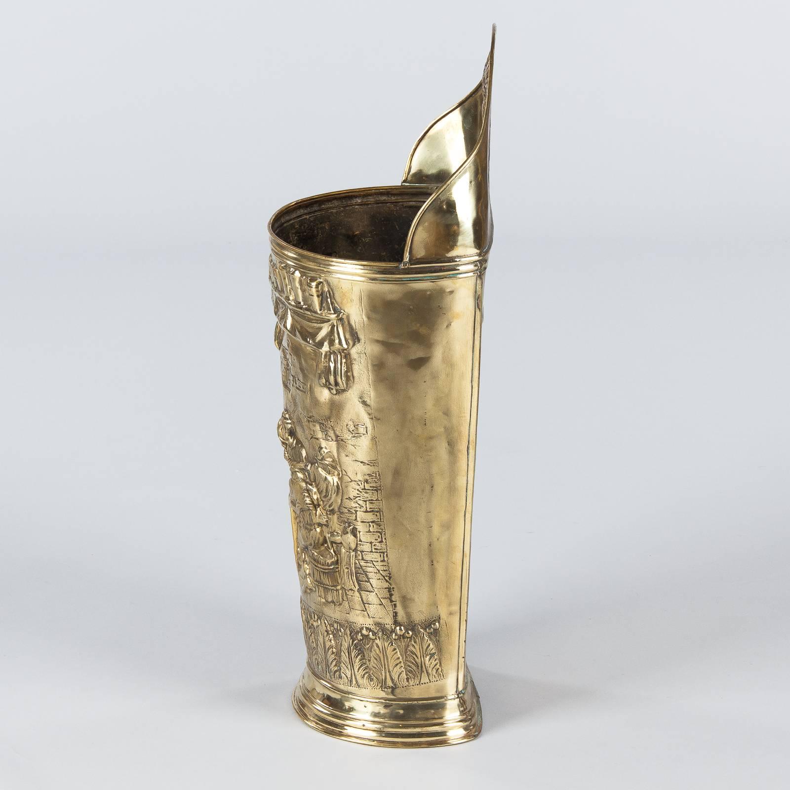 French Sculpted Brass Umbrella Holder, 1900s 4