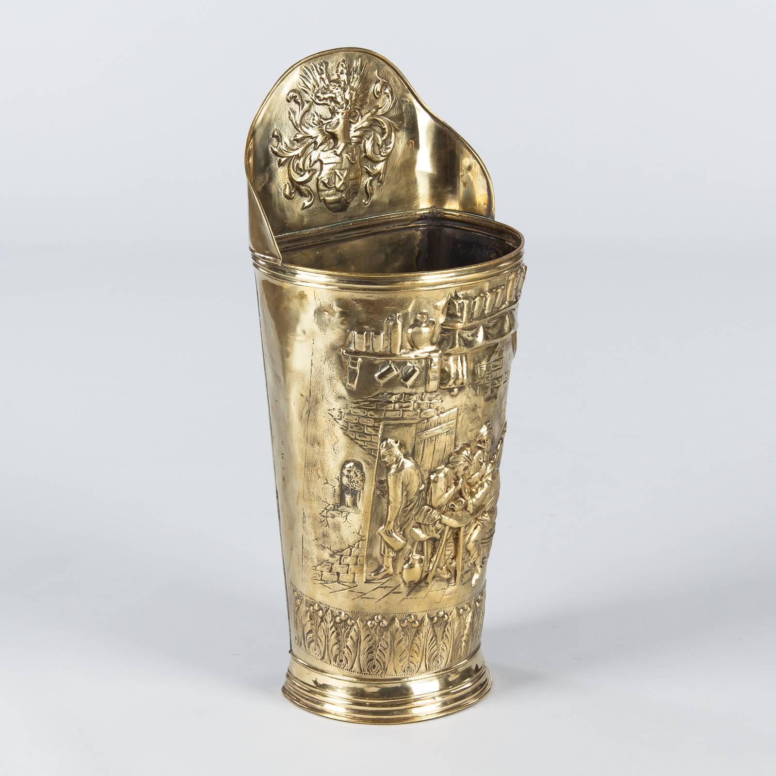 Repoussé French Sculpted Brass Umbrella Holder, 1900s