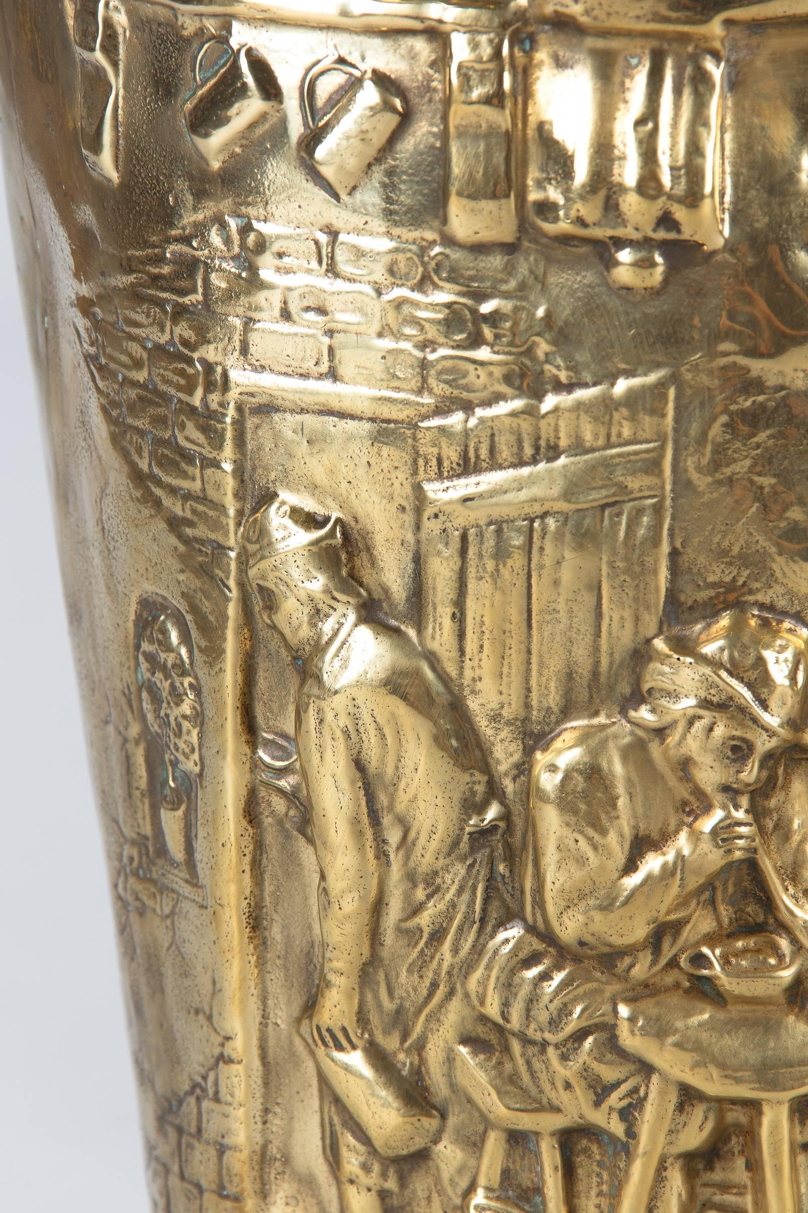 French Sculpted Brass Umbrella Holder, 1900s 1