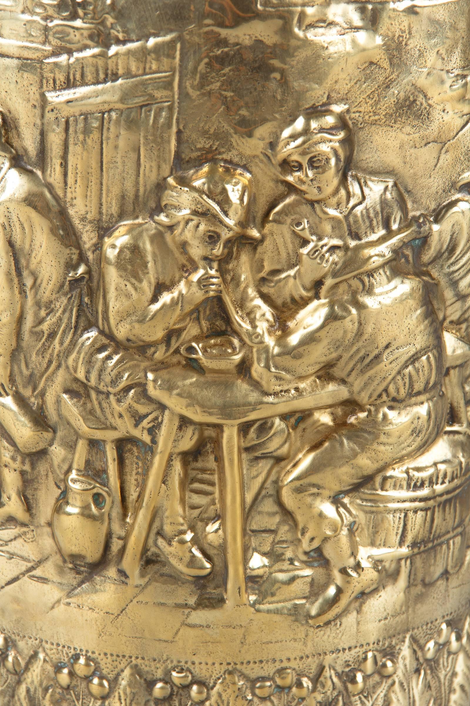 20th Century French Sculpted Brass Umbrella Holder, 1900s