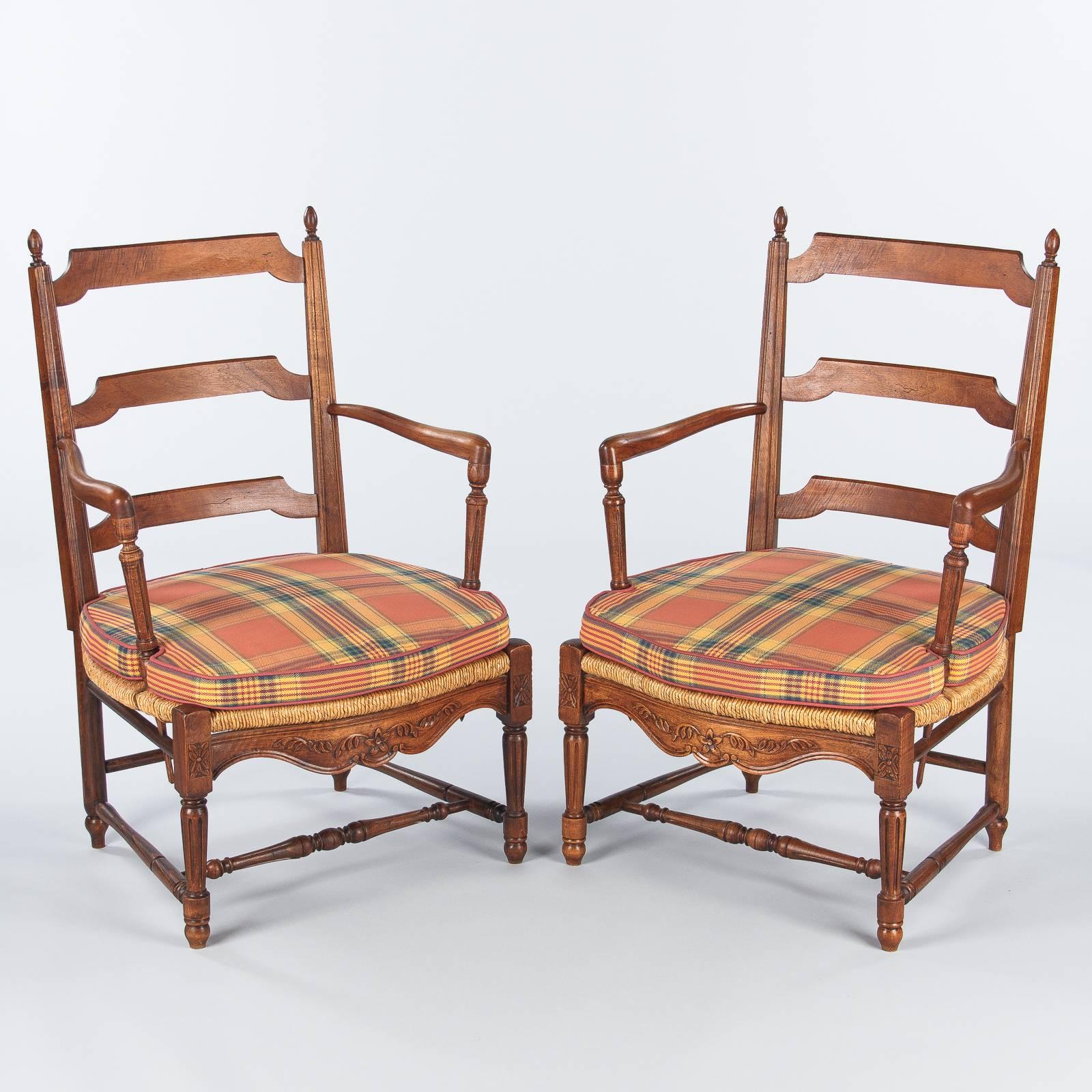 Pair of Louis XVI Style Provencal Rush Seat Armchairs, France, 1940s 1