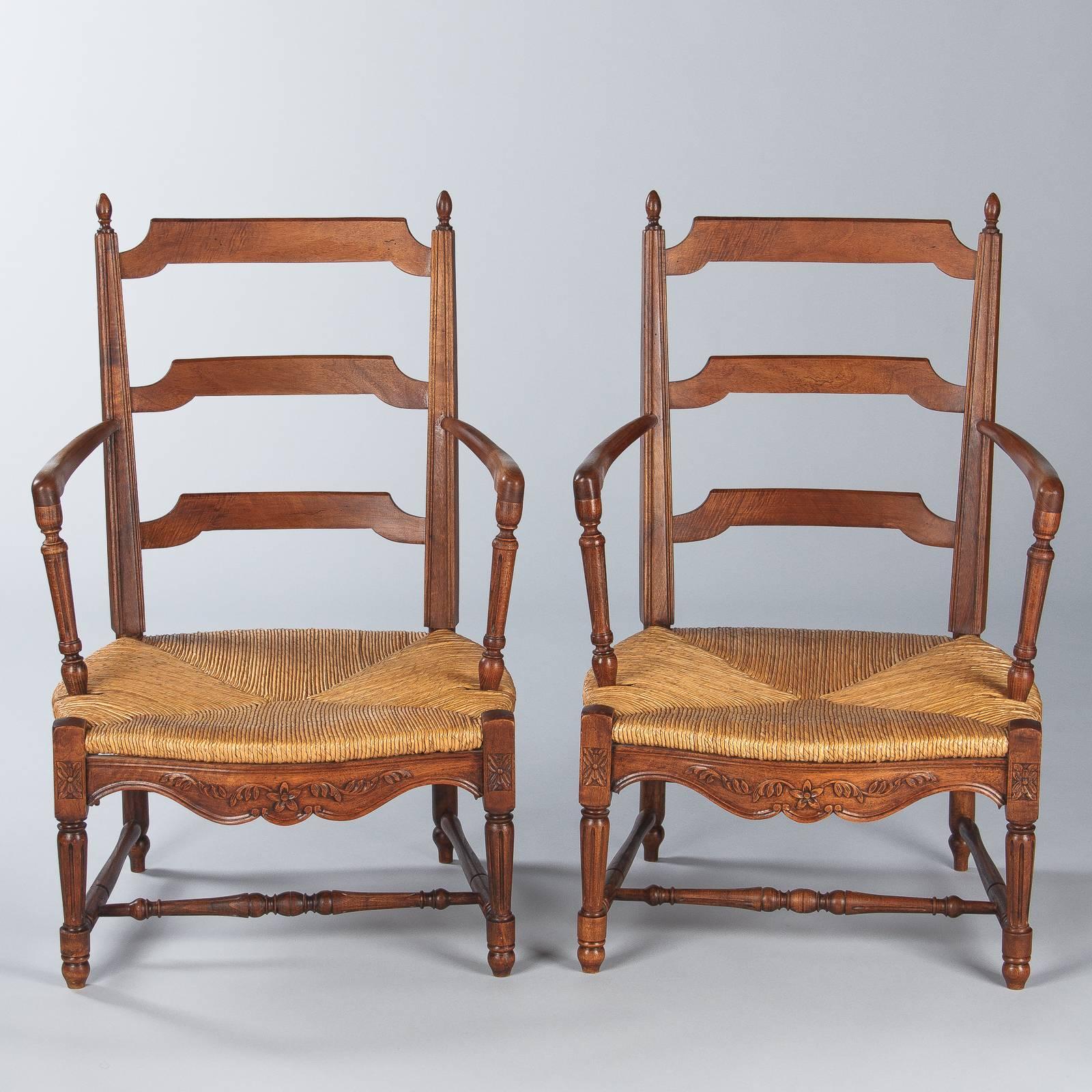 Pair of Louis XVI Style Provencal Rush Seat Armchairs, France, 1940s 3