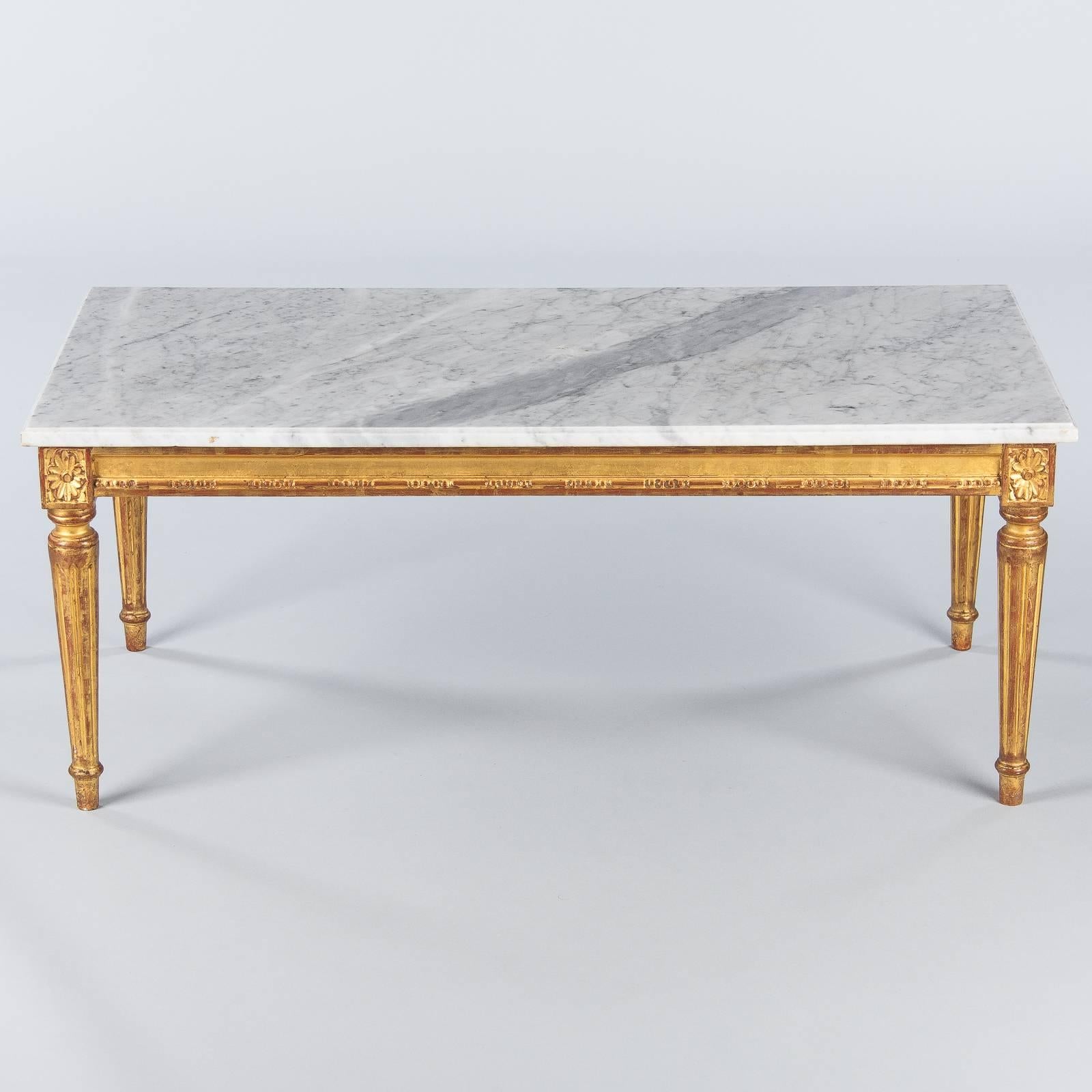 Louis XVI Style Giltwood Coffee Table with Marble Top, 1940s 2