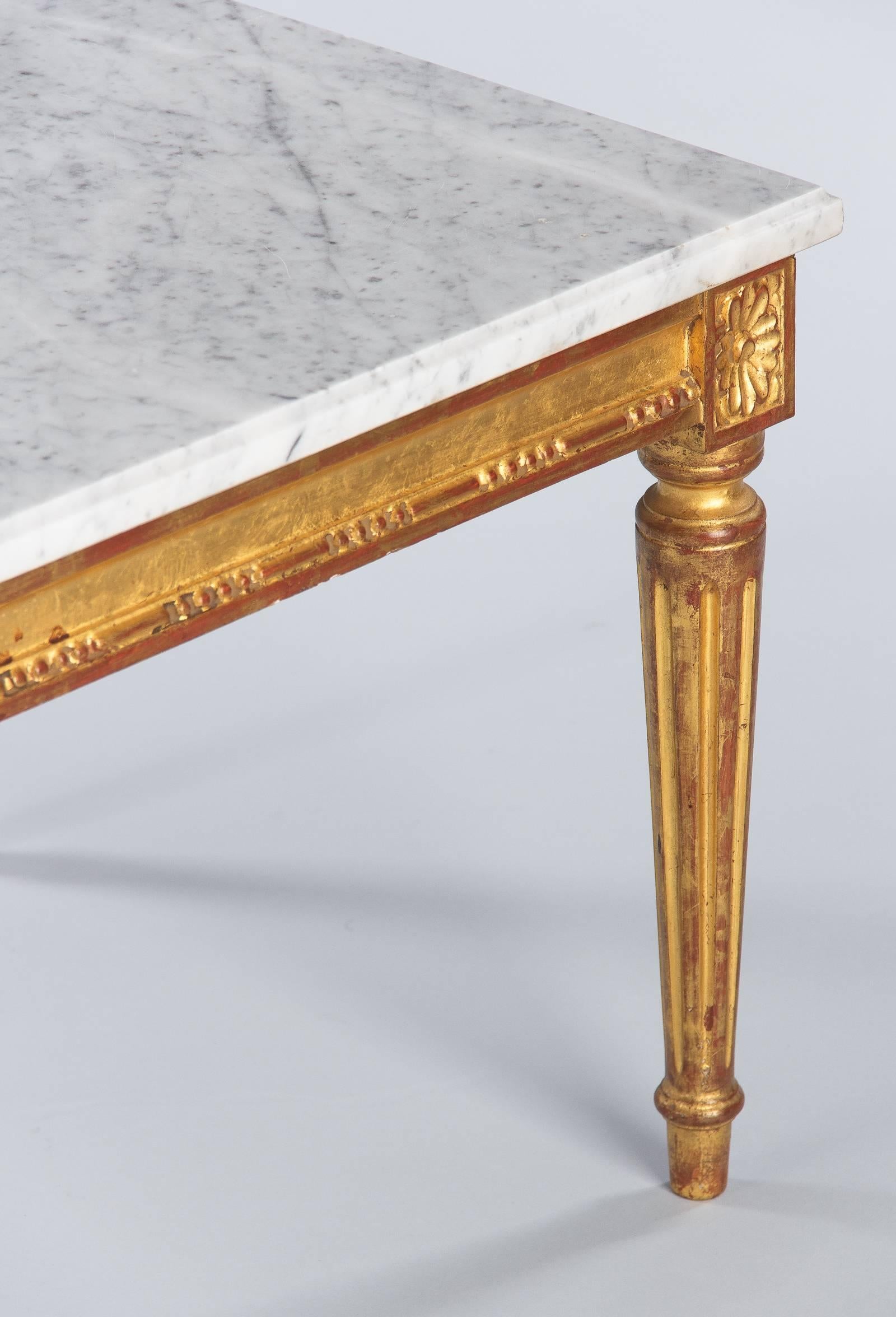 Louis XVI Style Giltwood Coffee Table with Marble Top, 1940s 1