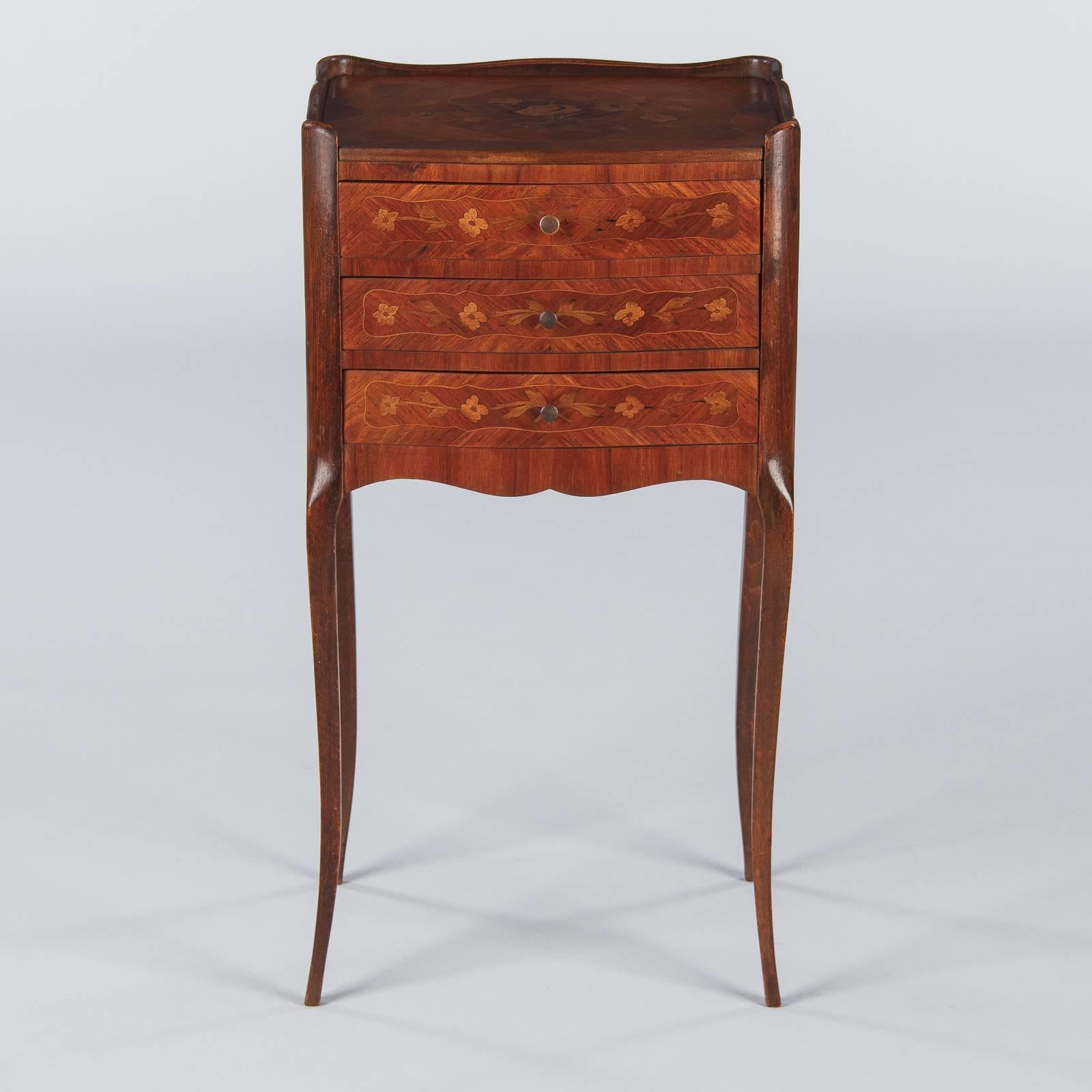 Louis XV Style Marquetry Bedside Chest of Drawers, 1900s 2