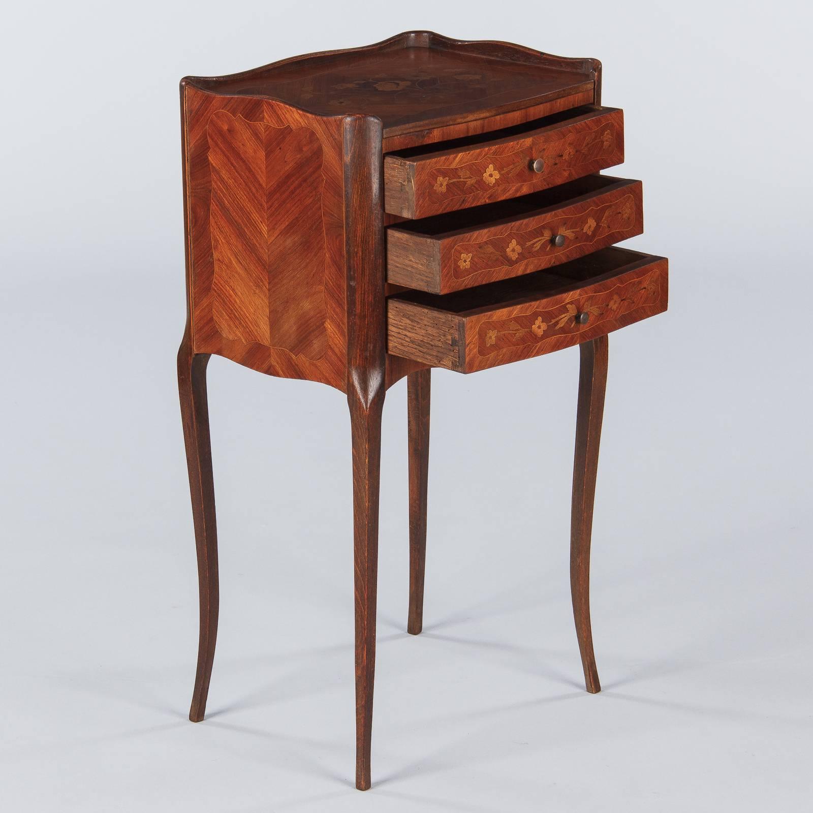 French Louis XV Style Marquetry Bedside Chest of Drawers, 1900s