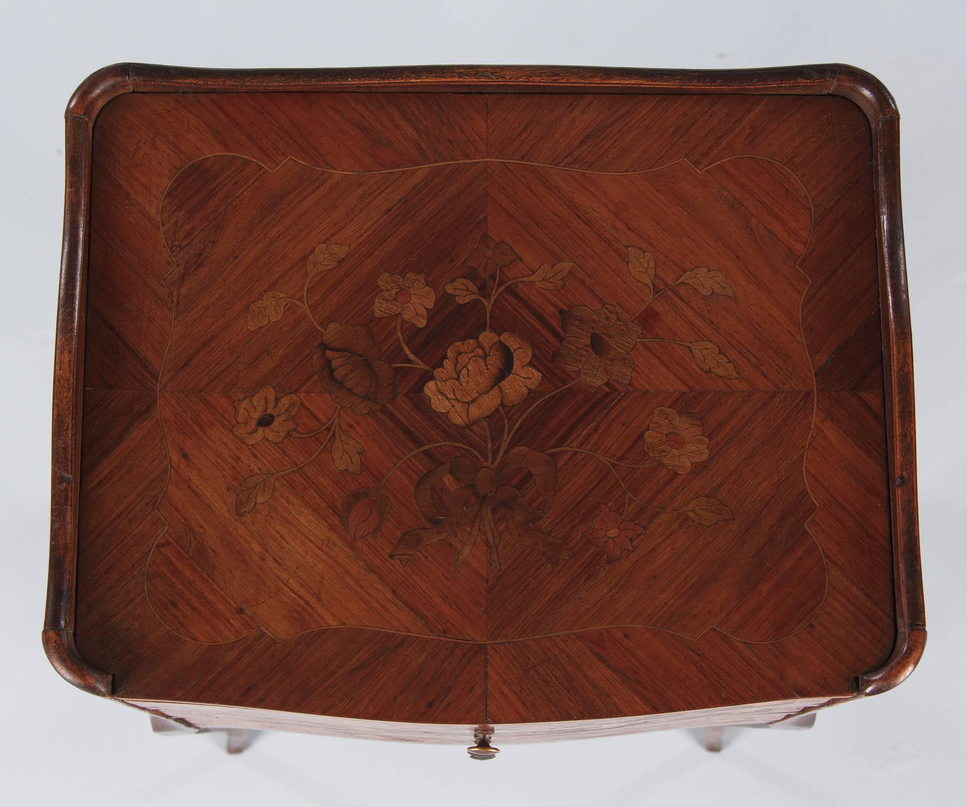 Cherry Louis XV Style Marquetry Bedside Chest of Drawers, 1900s