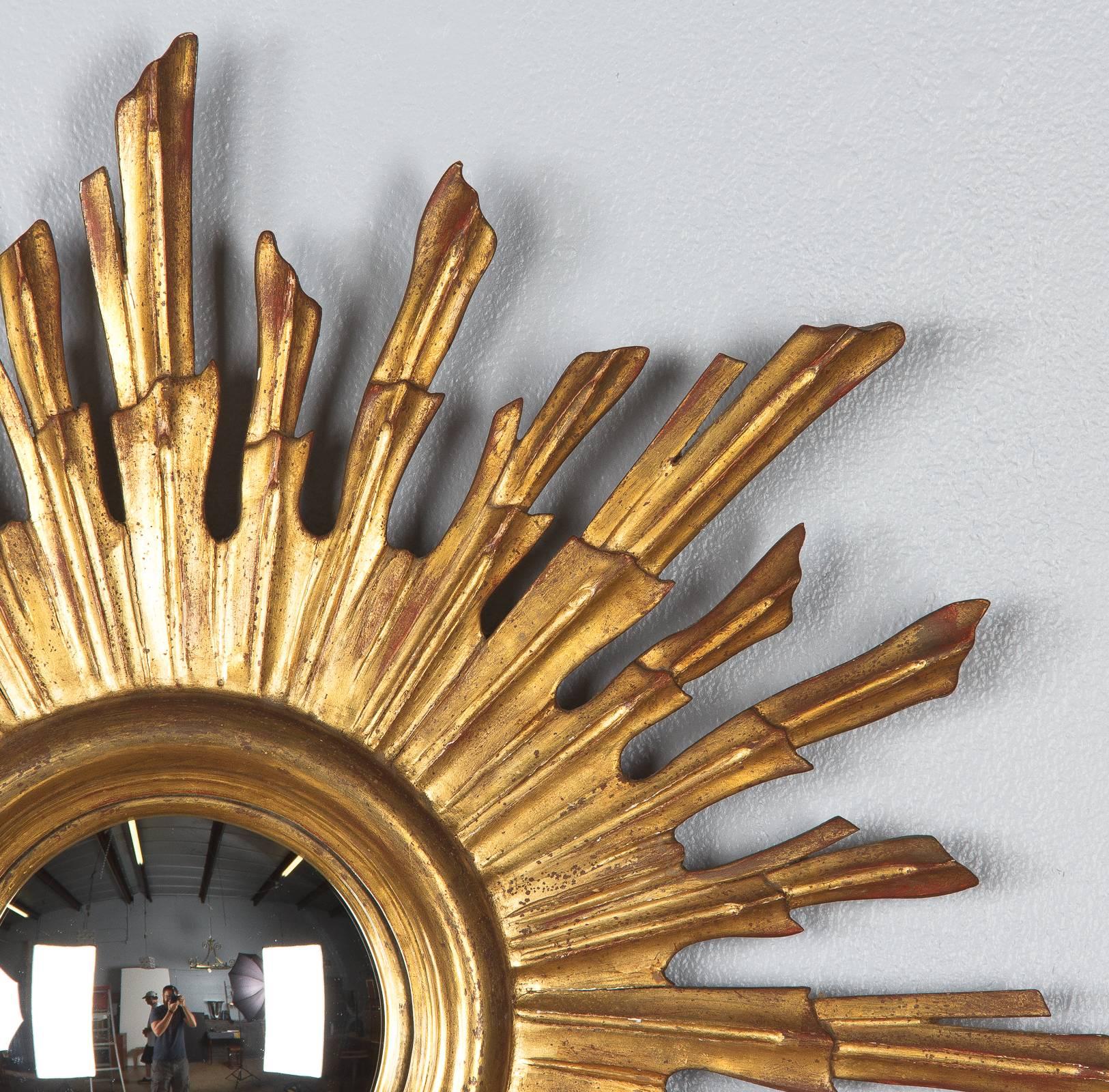 French Giltwood Convex Sunburst Mirror, 1950s 1