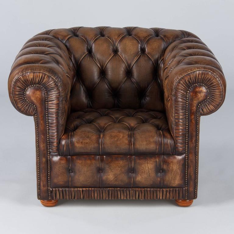 Vintage English Chesterfield Armchair In Brown Leather 1960s At 1stdibs