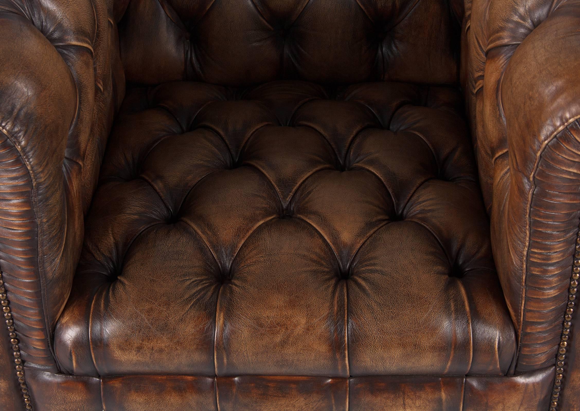 Vintage English Chesterfield Armchair in Brown Leather, 1960s 1
