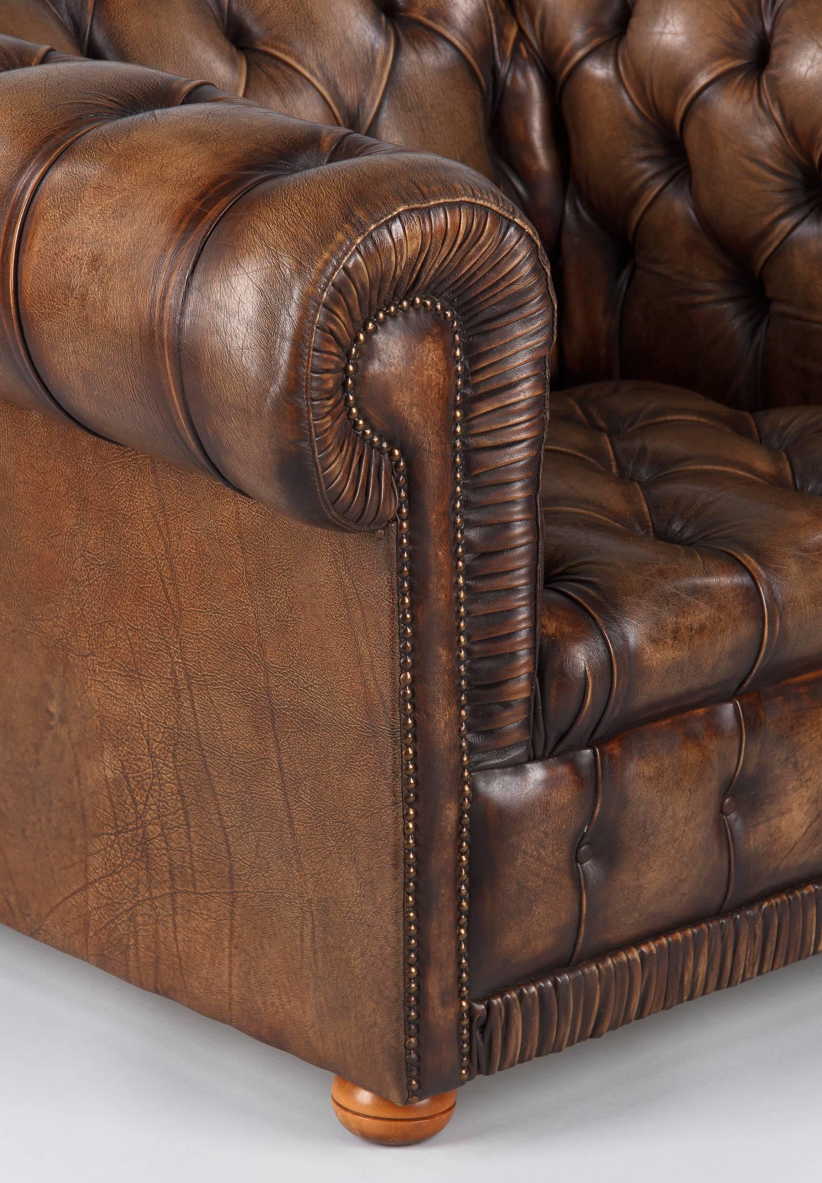 Vintage English Chesterfield Armchair in Brown Leather, 1960s 2