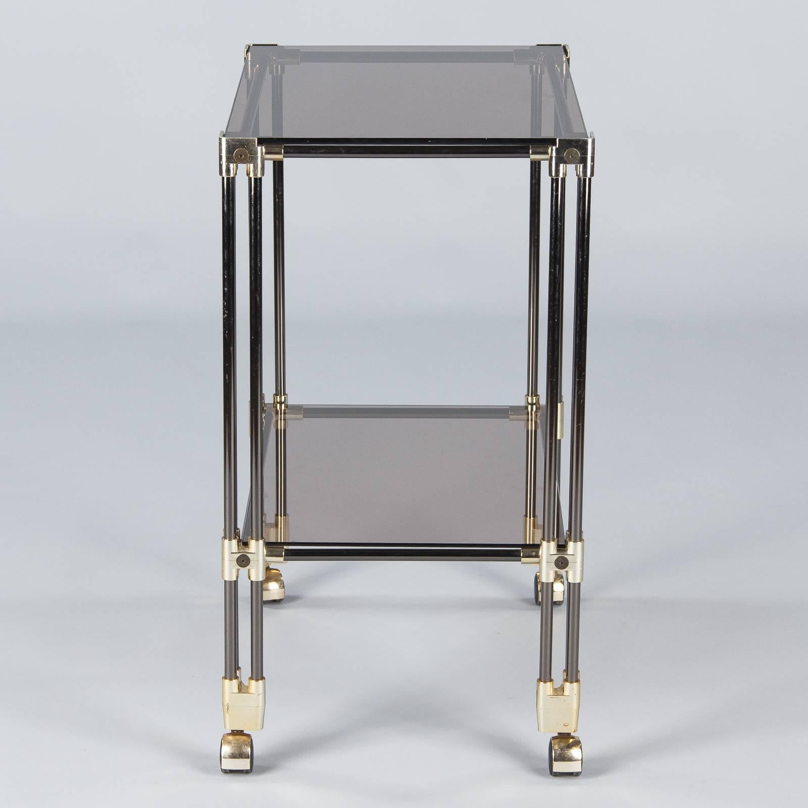 French Bar Cart in Nickel, Brass and Smoked Glass, 1970s 2