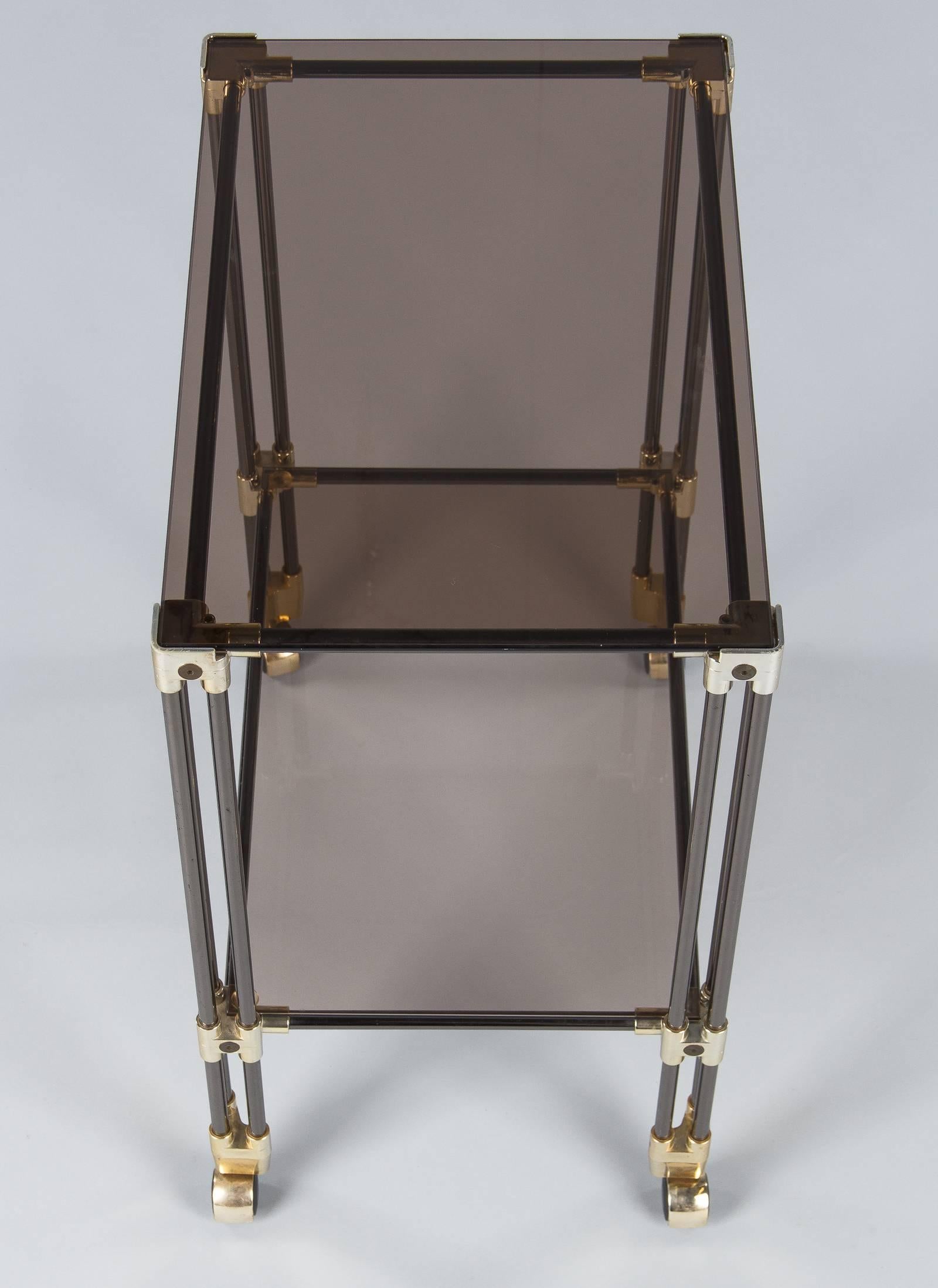 French Bar Cart in Nickel, Brass and Smoked Glass, 1970s 4