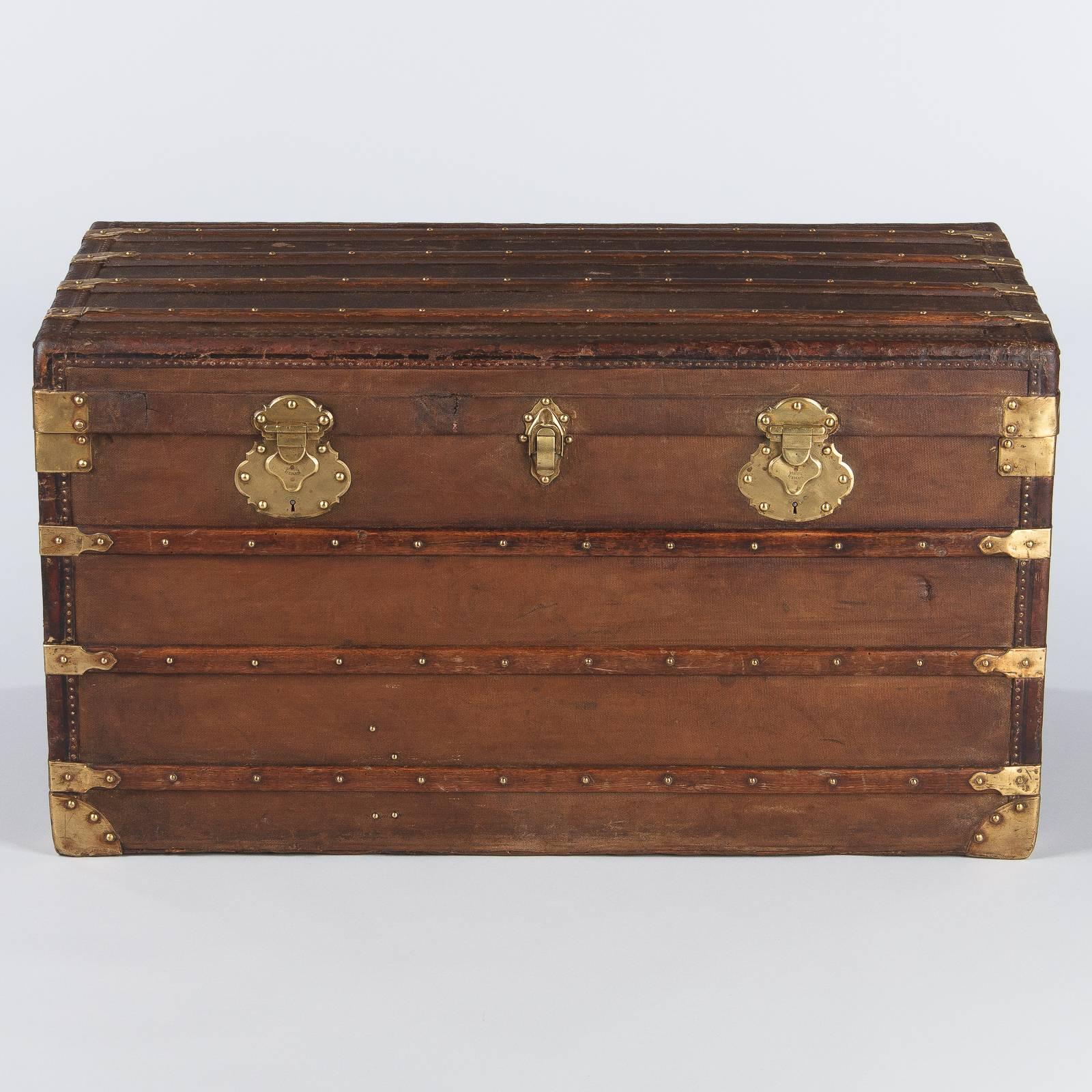 Oiled French Traveling Trunk, Early 1900s