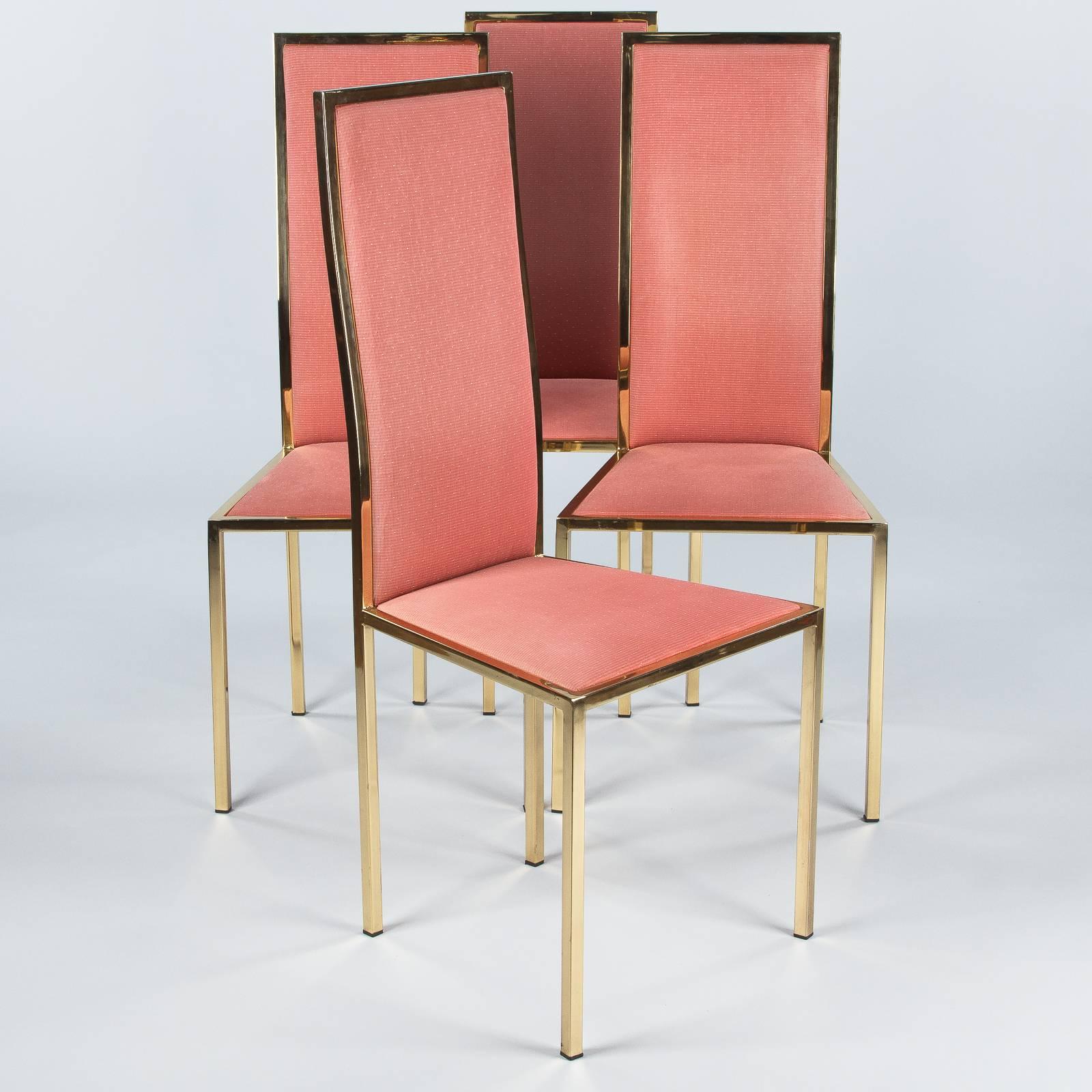 Set of Four Italian Midcentury Brass and Fabric Chairs, 1960s 4
