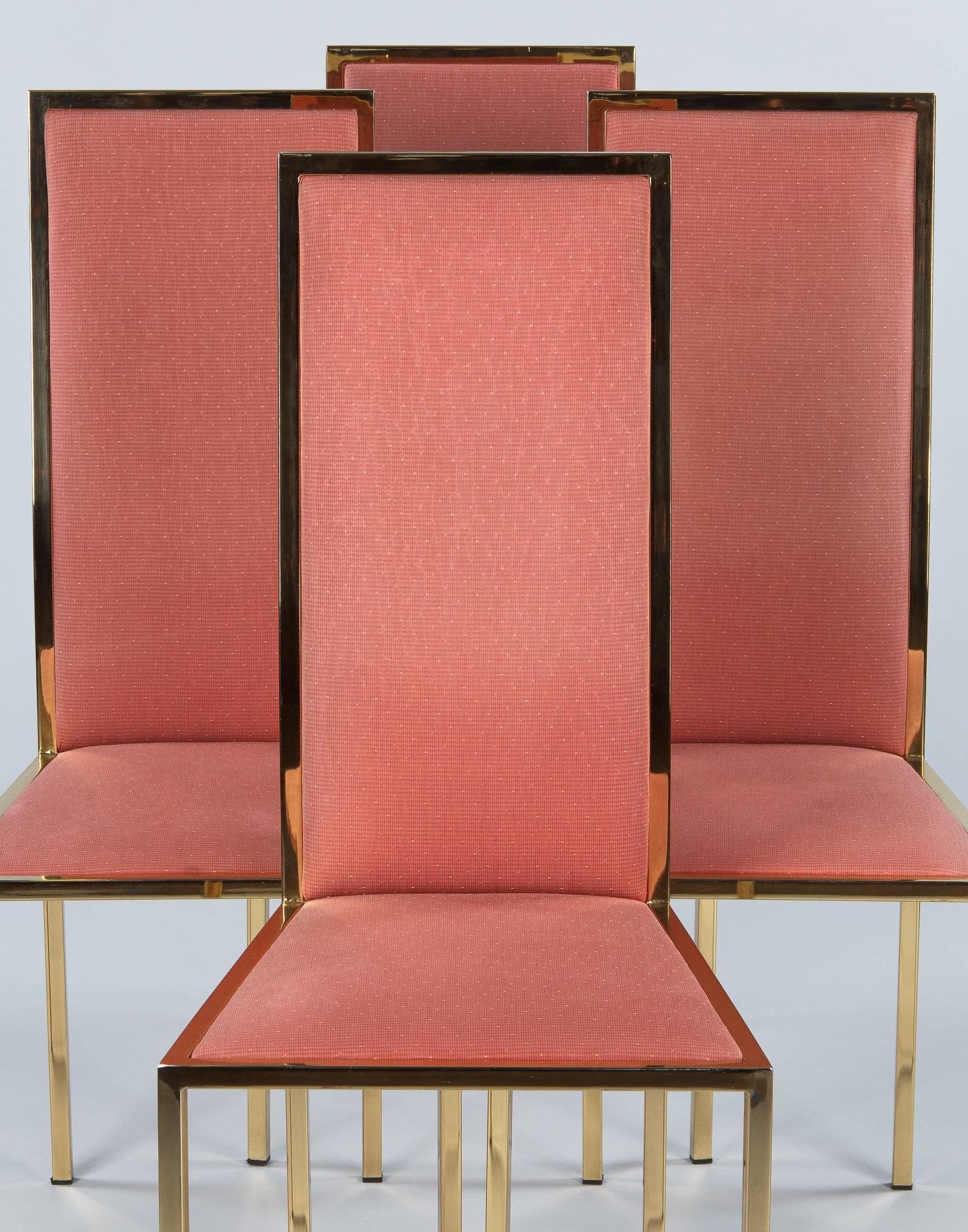 Mid-Century Modern Set of Four Italian Midcentury Brass and Fabric Chairs, 1960s